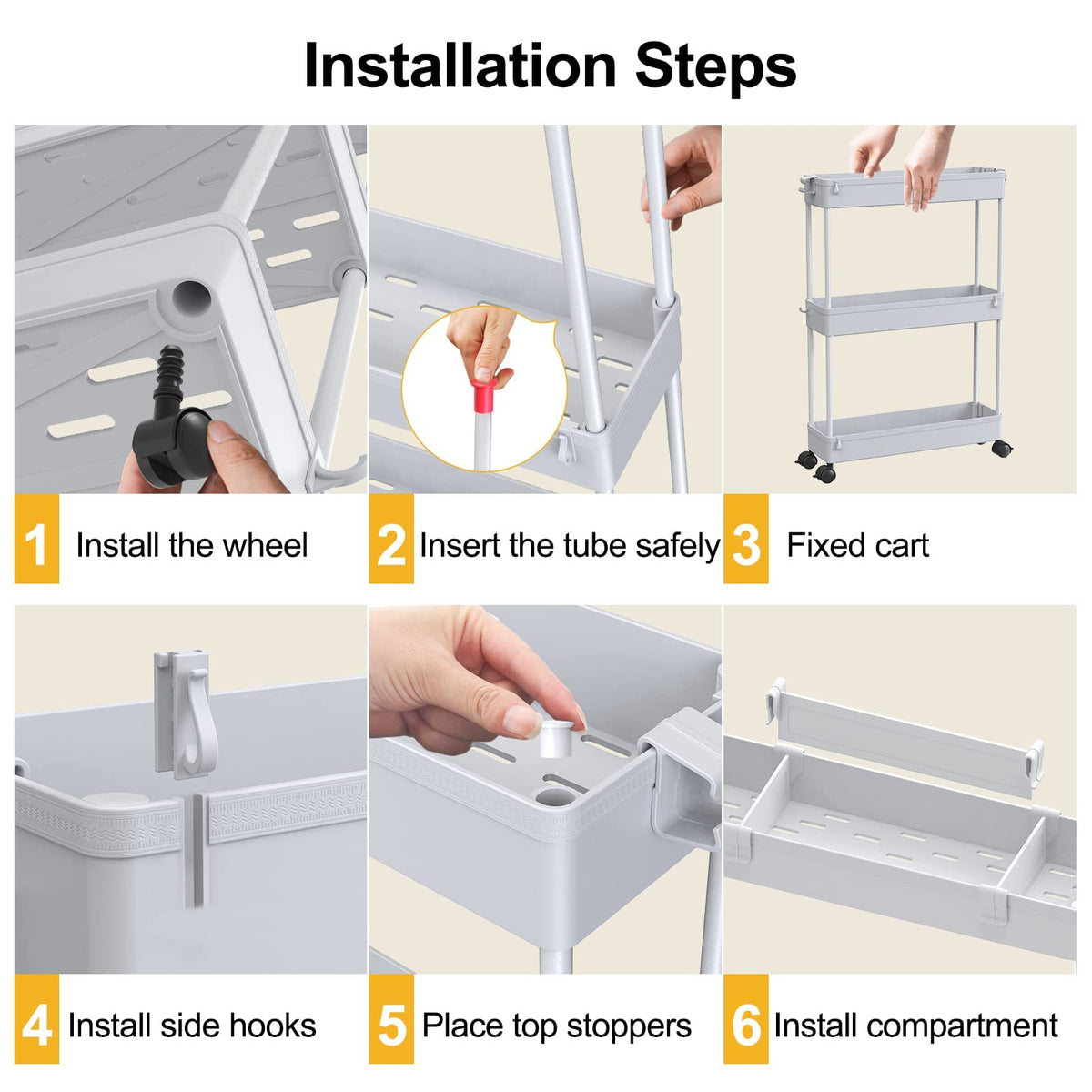 SAKA Slim Storage Cart,4 Tier Bathroom Rolling Utility Cart Storage Organizer Slide Out Cart - image 5