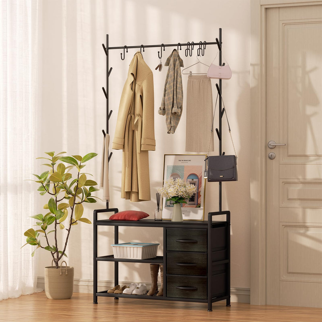 Free Standing Coat Rack Rustic Hall Tree 33"x12"x69.3" Black Wood Veins - image 3