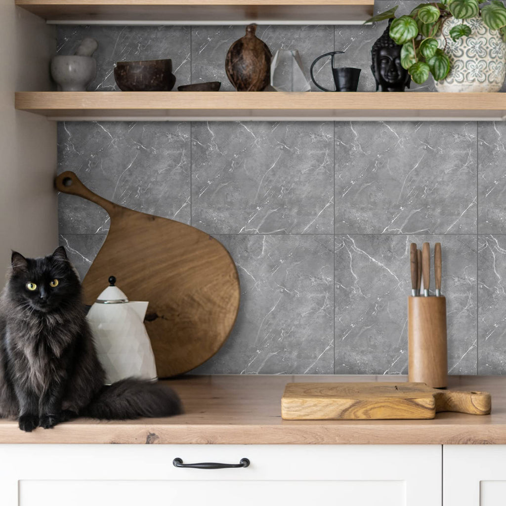 Fantasnight Grey Marble Peel and Stick Wall Tiles - 50Pcs Glossy PET