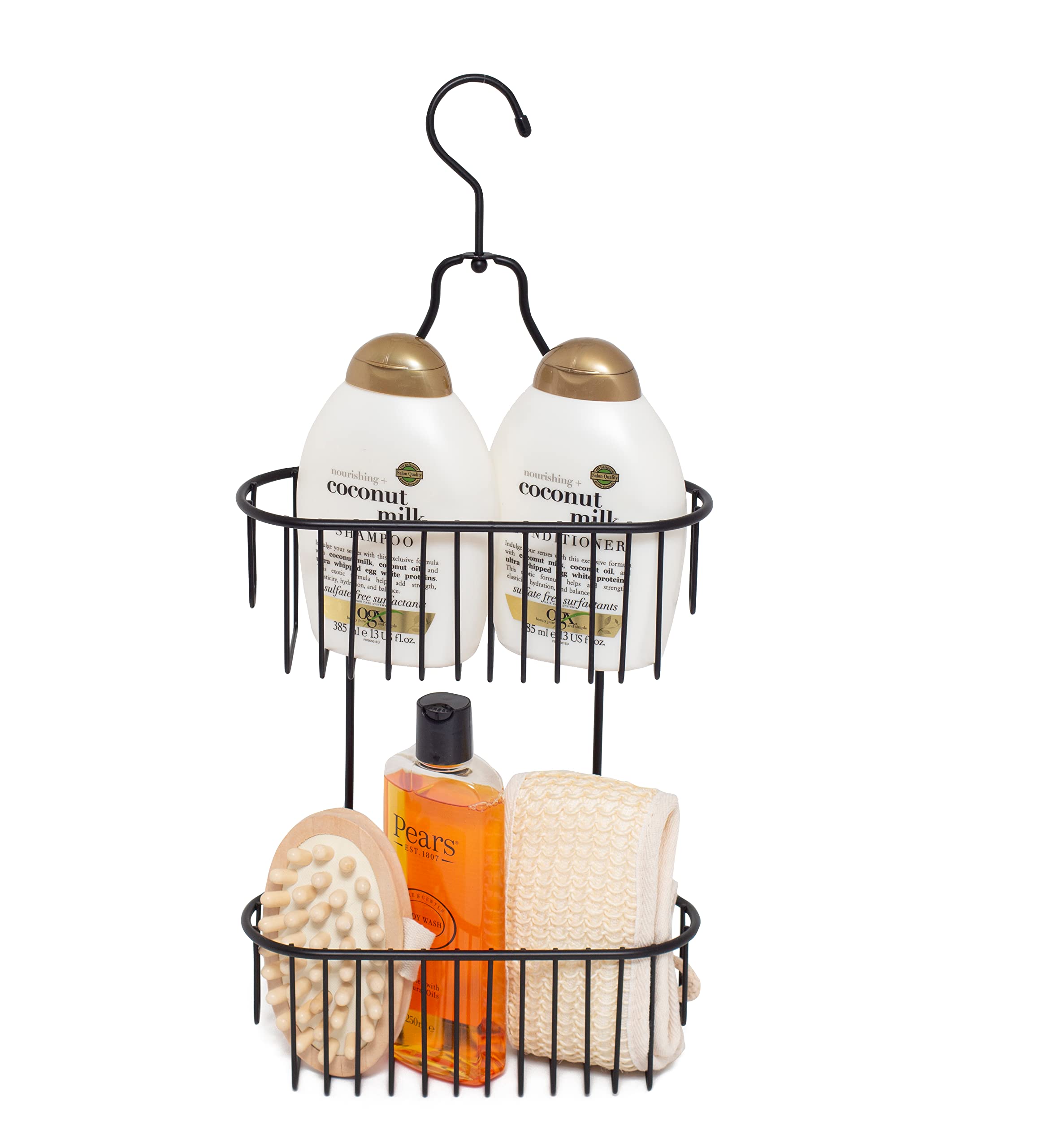 simplywire 2 Tier Hanging Shower Caddy – Rust Resistant Steel – Black