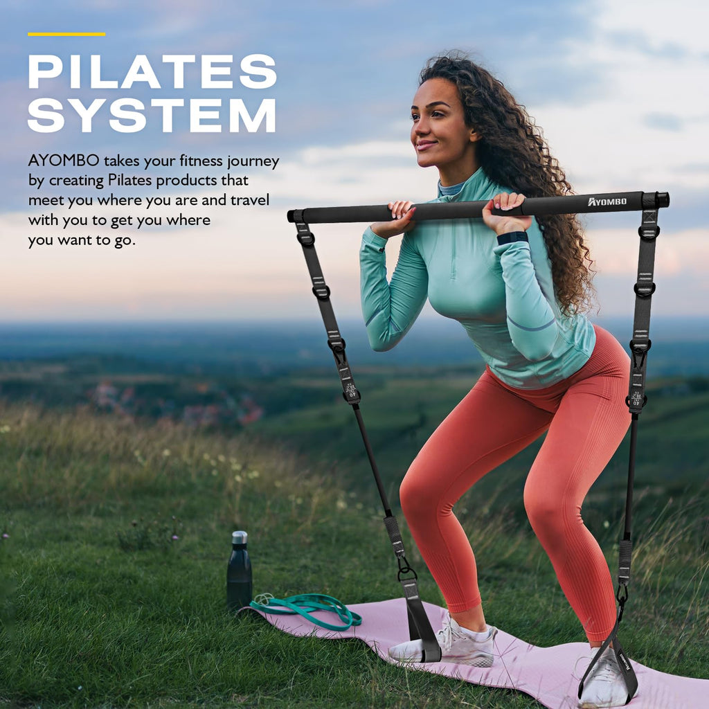 Pilates Bar Kit | Adjustable Resistance Bands Home Gym Set