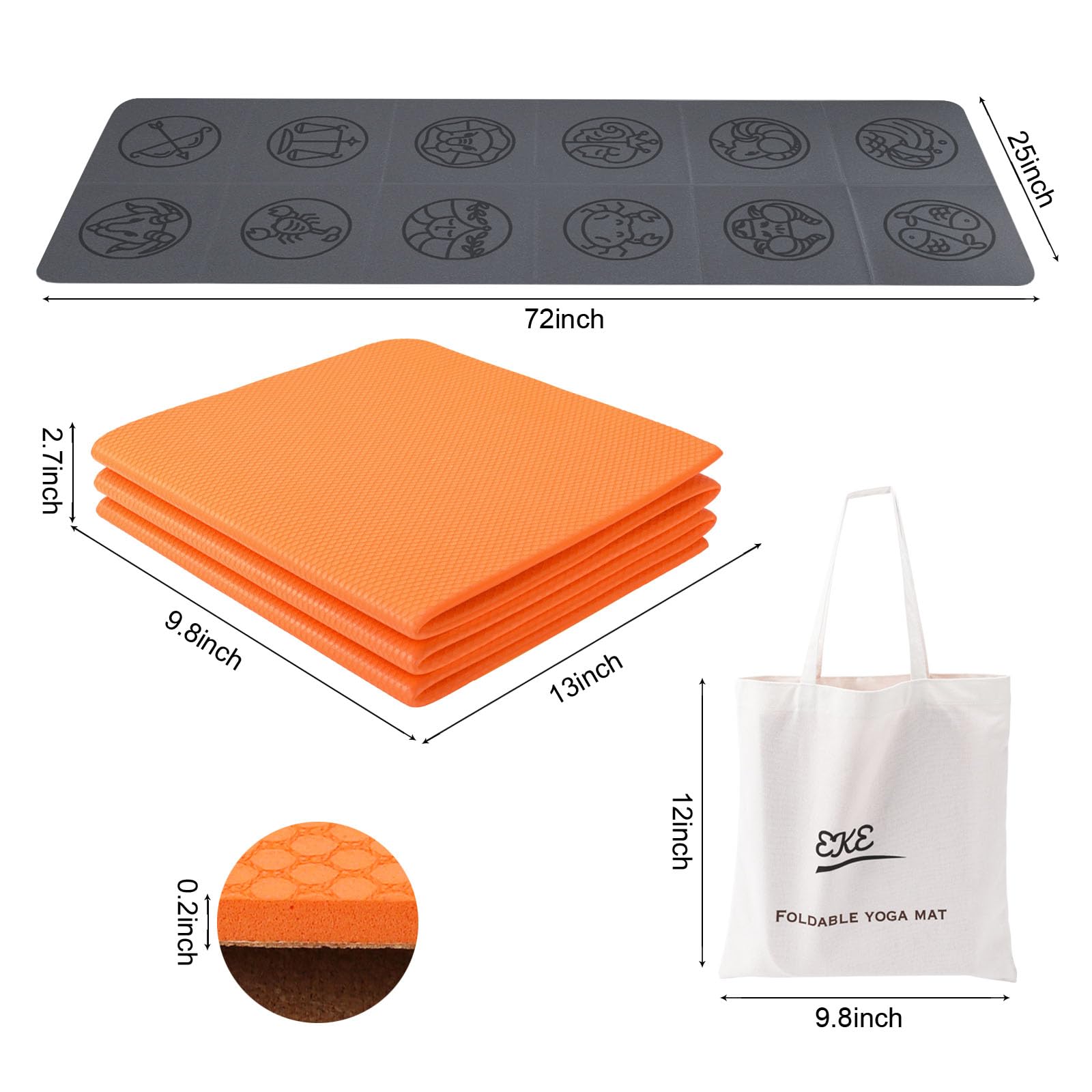 EKE Foldable Yoga Mat | 5mm Non-Slip PU TPE Mat with Zodiac Design