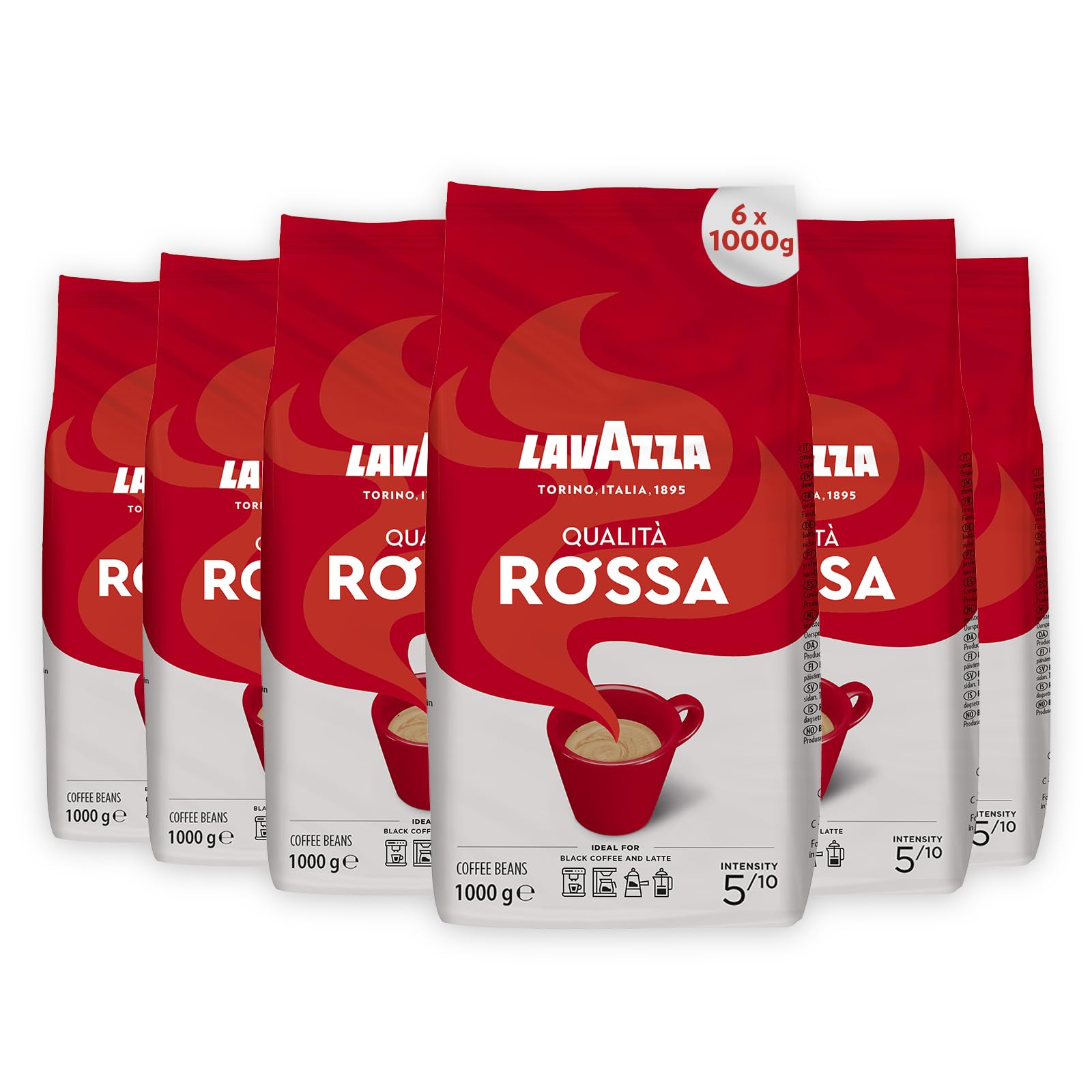 Lavazza Qualita Rossa Coffee Beans - Bulk Pack of 6 x 1kg Bags