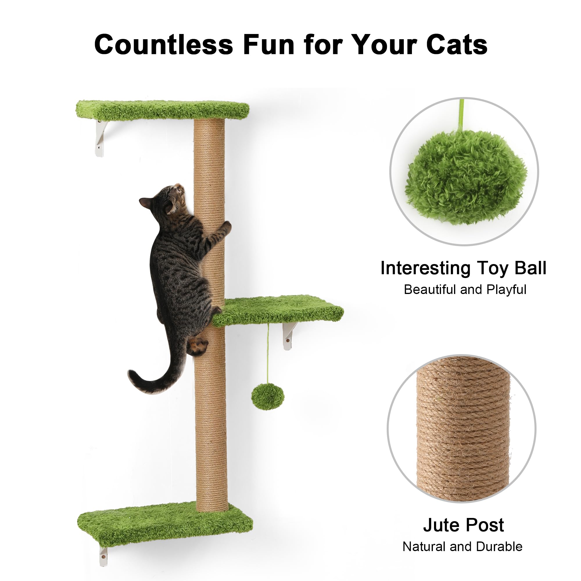FUKUMARU 4-in-1 Cat Wall Shelves Set | Wooden Climbing Wall with Bed - Green