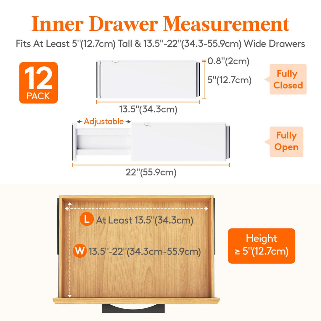 Lifewit 5 Pack Adjustable Drawer Dividers | 11-17" Expandable ABS Organizers