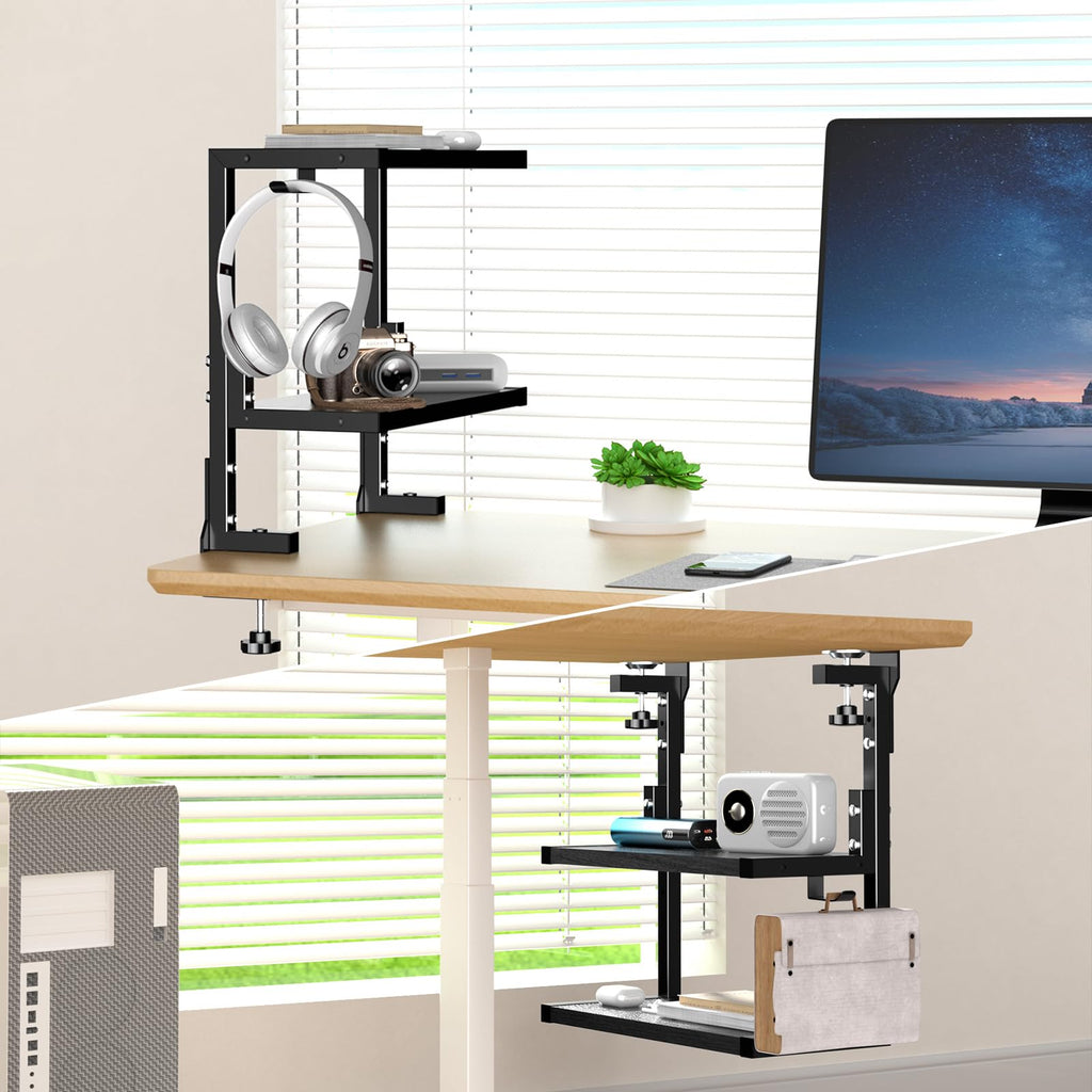 PUTORSEN 2-Tier Clamp-On Desk Shelf | Adjustable Height Organizer, Black