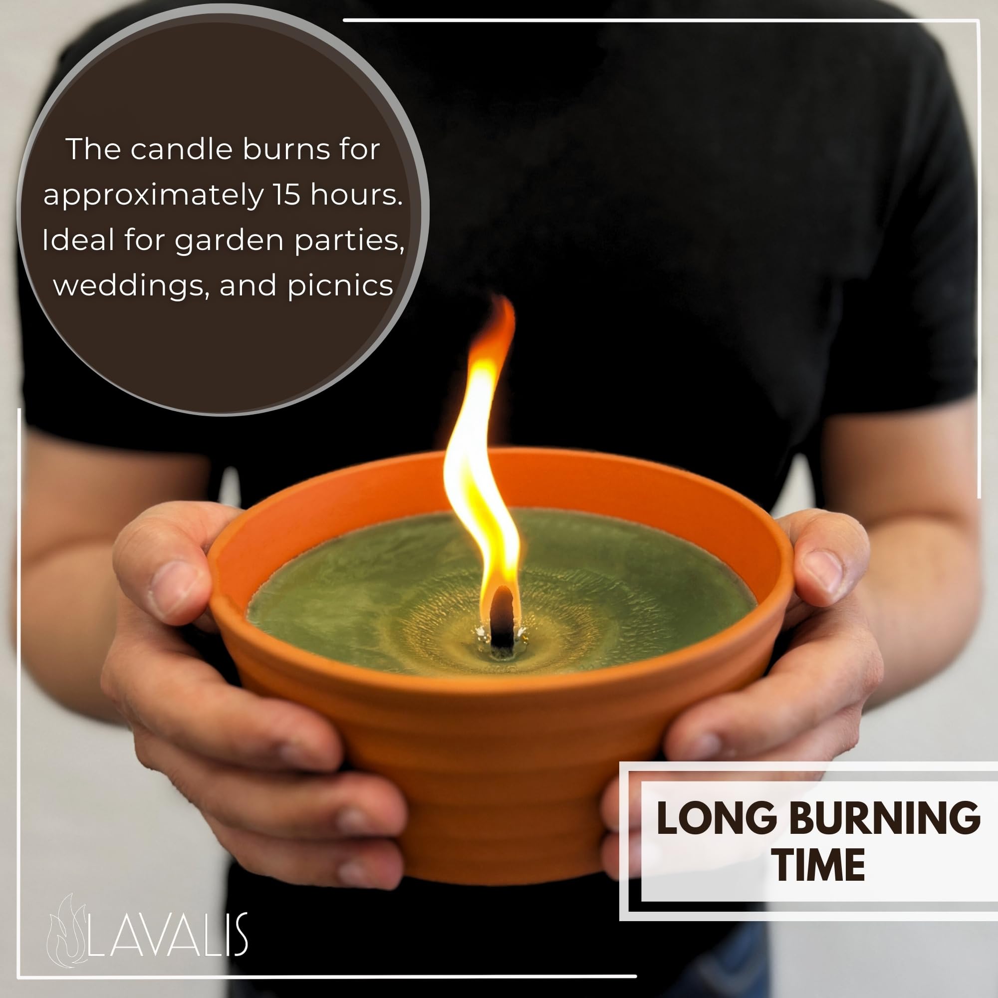 Lavalis Outdoor Garden Candle – XXL Terracotta Fire Pit, 15h Burn Time