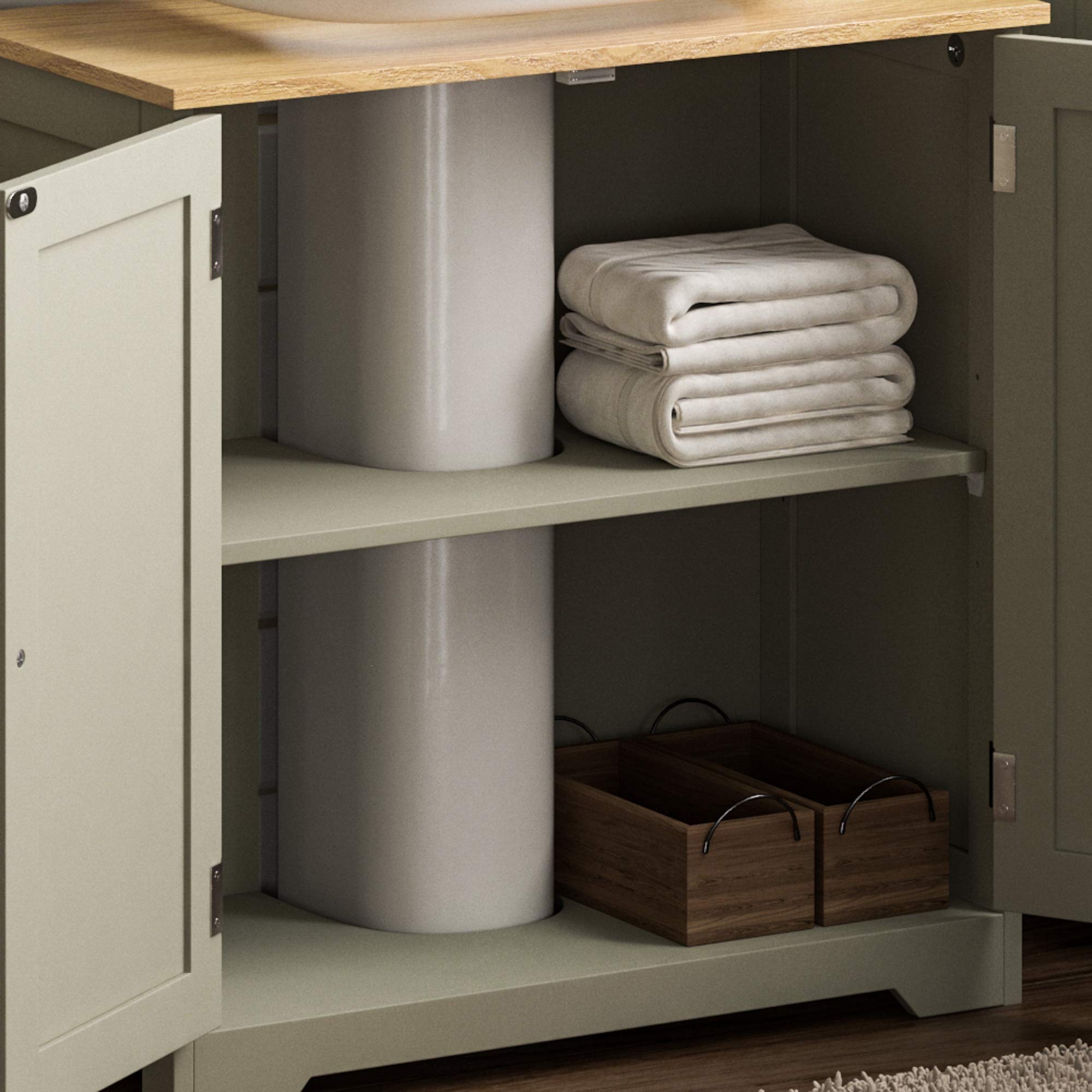 Bath Vida Priano Under Sink Bathroom Cabinet - Grey & Oak MDF Unit