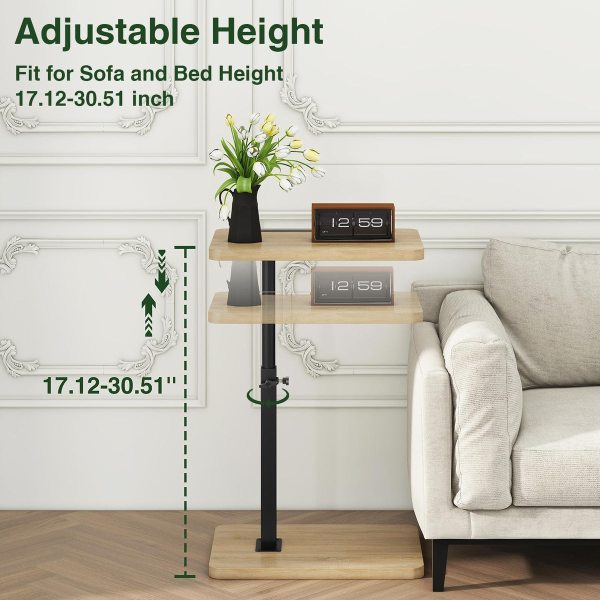 IBUYKE C Shaped Side Table,360° Swivel Height Adjustable,Natural TVT003R - image 3