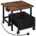 HOOBRO Mini Fridge Stand with Storage Basket and Power Outlet, Mini Fridge Cabinet with Wheels and Adjustable Feet, Mobile Fridge Shelf, for Home