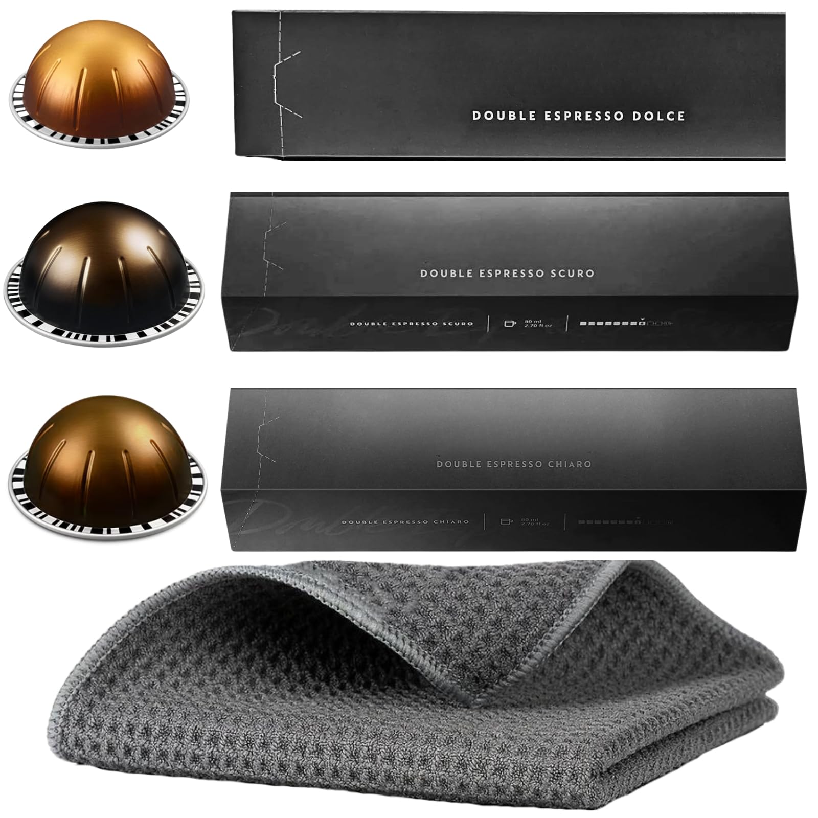 Wishesla Vertuo Coffee Pods - Double Espresso Capsules & Towel - 3 Sleeves