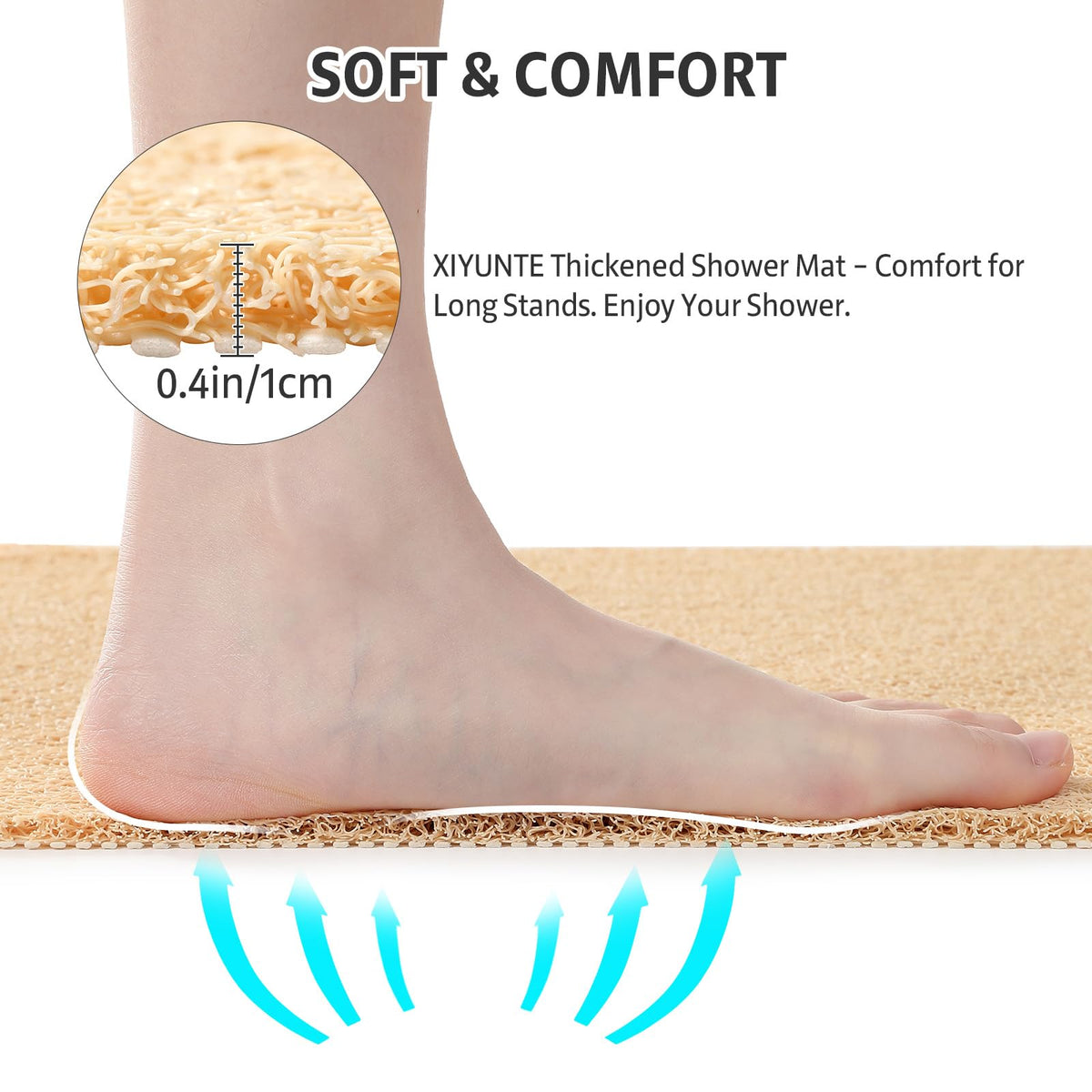 XIYUNTE Soft Shower Mat Non Slip Anti Mould 60 x 40 cm, INCL. Hooks for Drying, PVC Bath Mat Non Slip Anti Mould - image 4