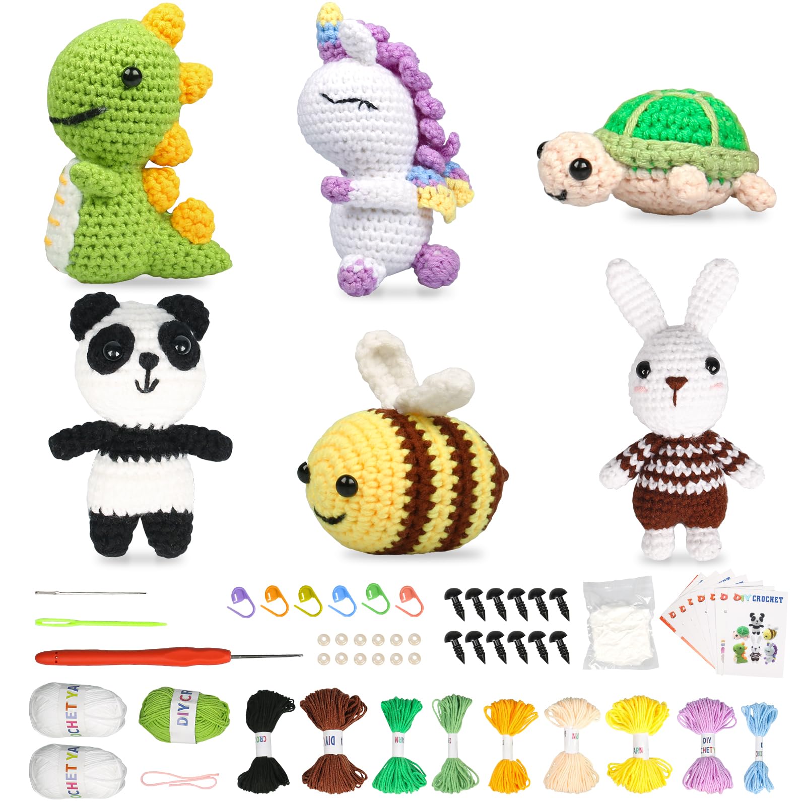 Yuepin 6Pcs Crochet Kit for Beginners – Animal Amigurumi Starter Set