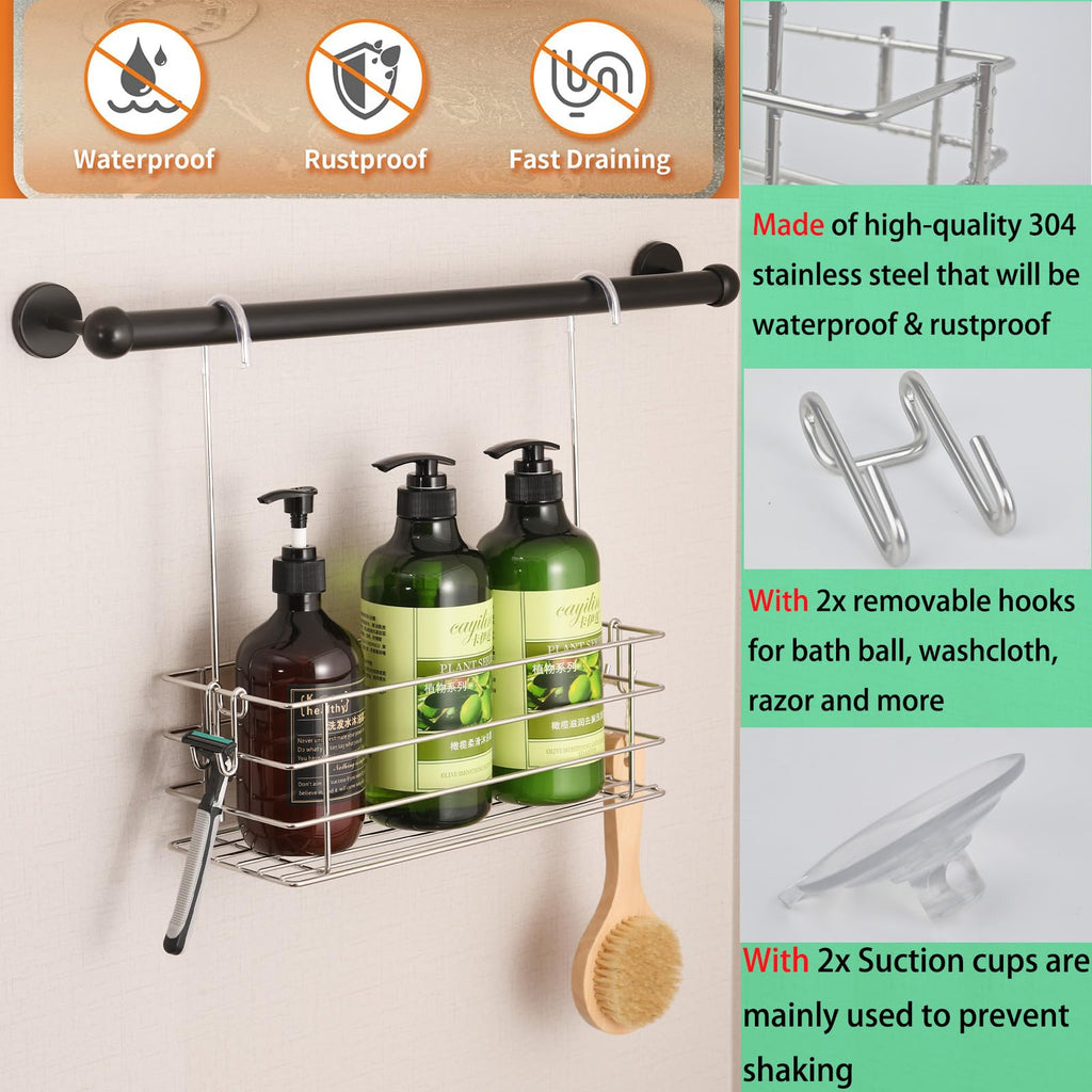 Seltomer Hanging Shower Rack Bathroom Shower Caddy Organizer Shampoo Brakect ，Rotatable Hook Bar ，Rust Proof Single-Layer - image 3