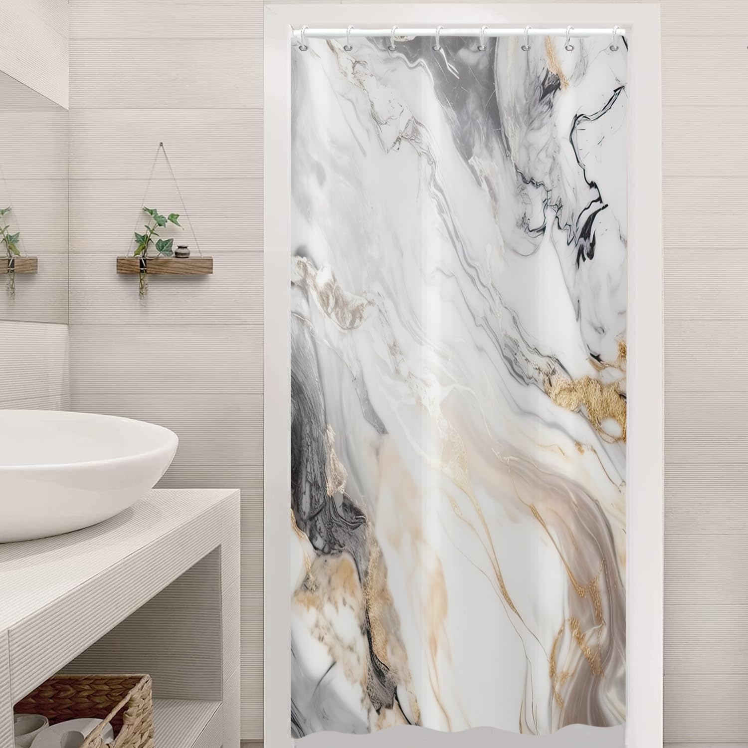 ASDCXZ Marble Shower Curtain 120x200cm Grey Gold Waterproof Polyester