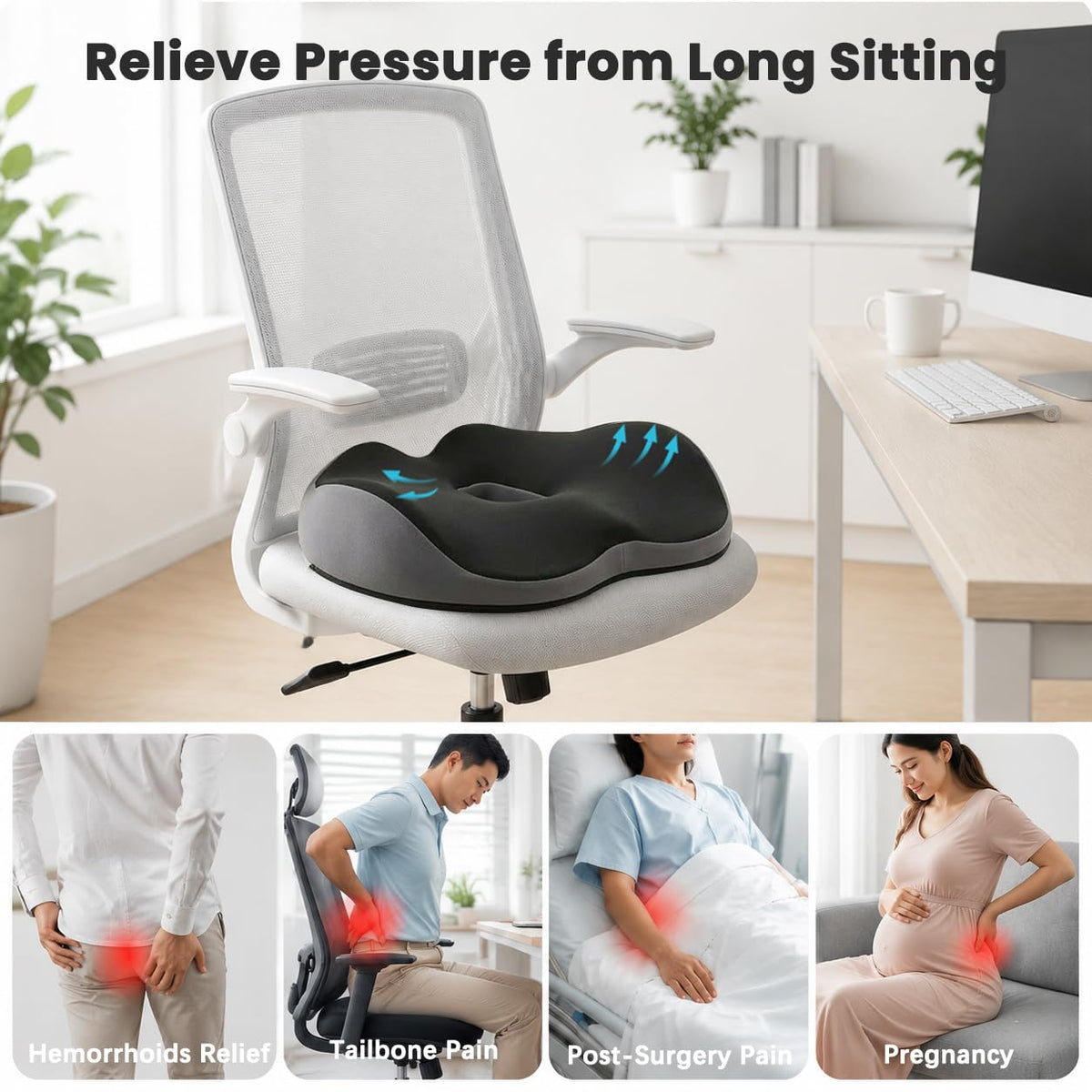 BEIKIMSU Memory Foam Seat Cushions with Ergonomic Design for Tailbone Pain - image 2