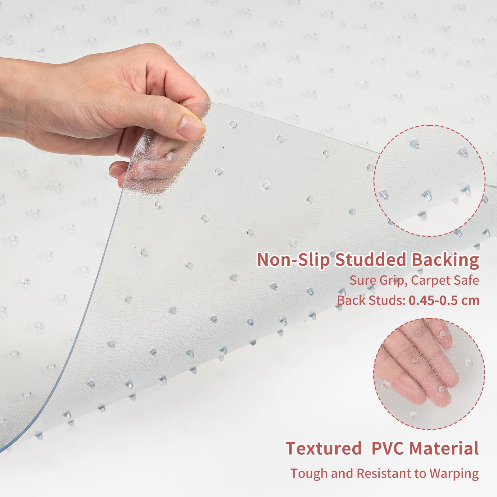 MUEZDUR PVC Chair Mat for Carpets – 90x120cm Studded Floor Protector