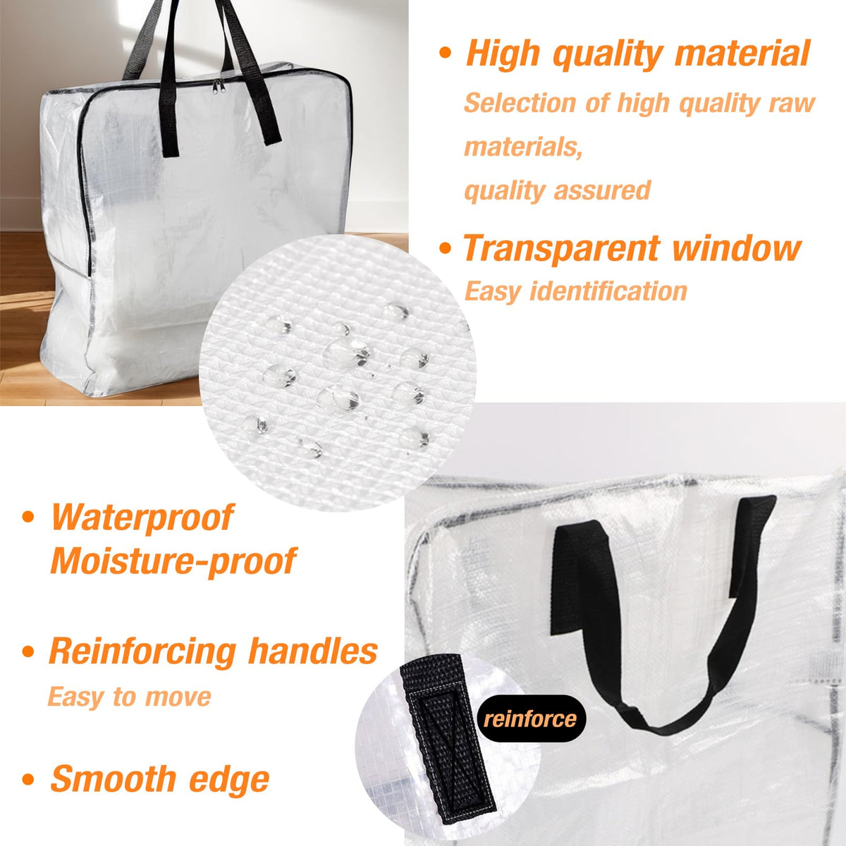 80L Clothes Storage Bags, 4 Pack Large Clear Capacity Clothes Organizer with Zips, Moisture proof - image 3