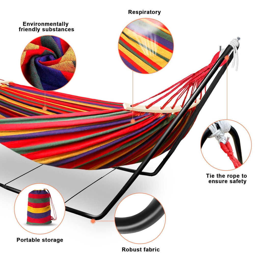 Double Cotton Hammock with Adjustable Steel Stand – Red
