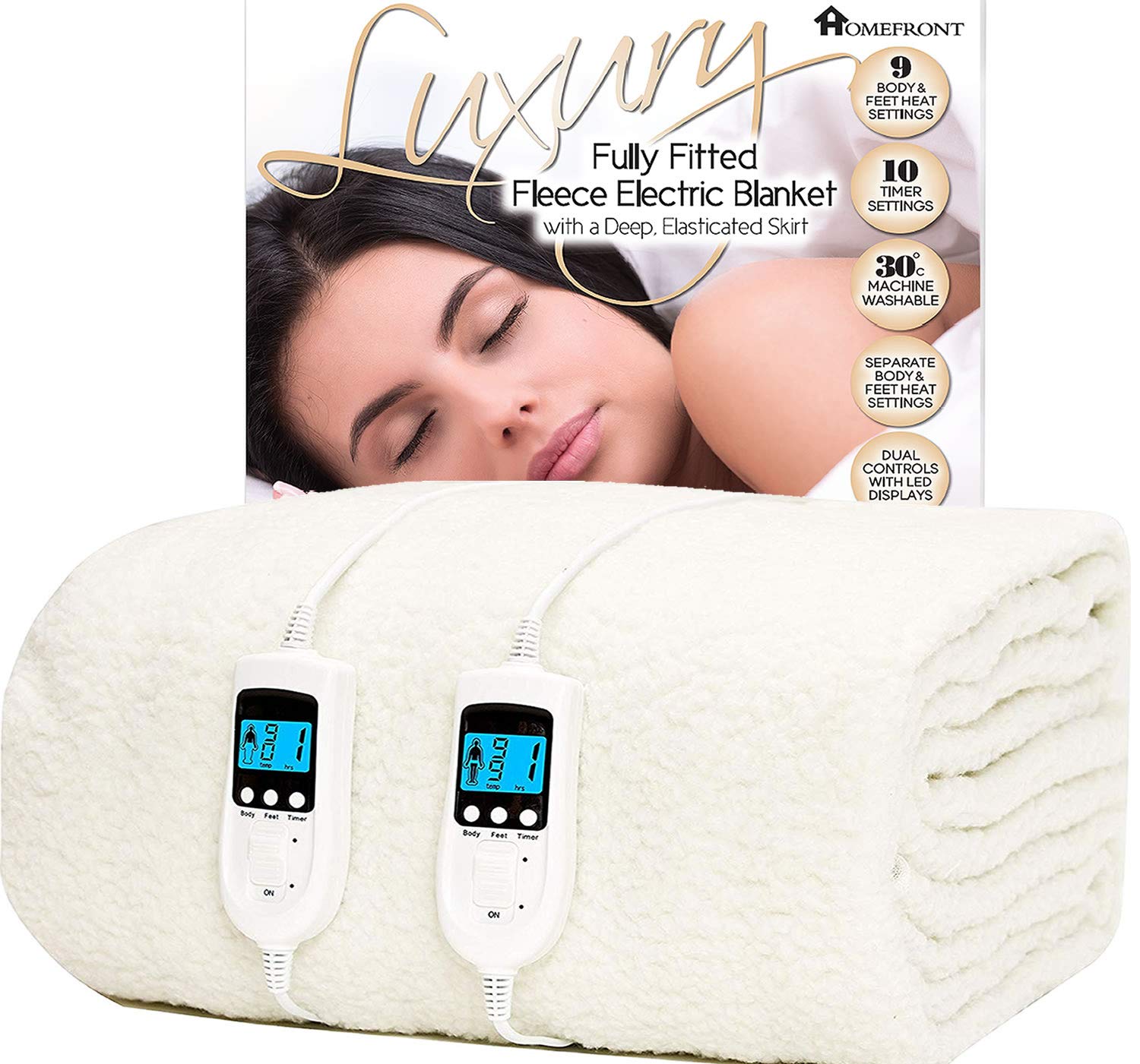 Homefront King Size Electric Blanket | Dual Control Fleece Heated Cover
