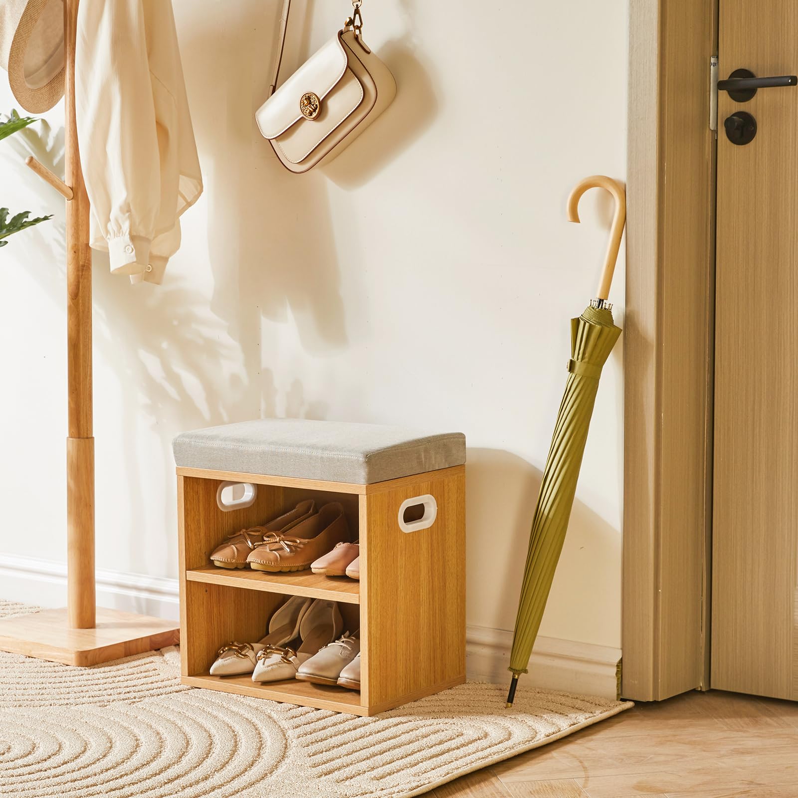 YMYNY Shoe Storage Bench with Padded Seat | 2-Tier Adjustable Rack