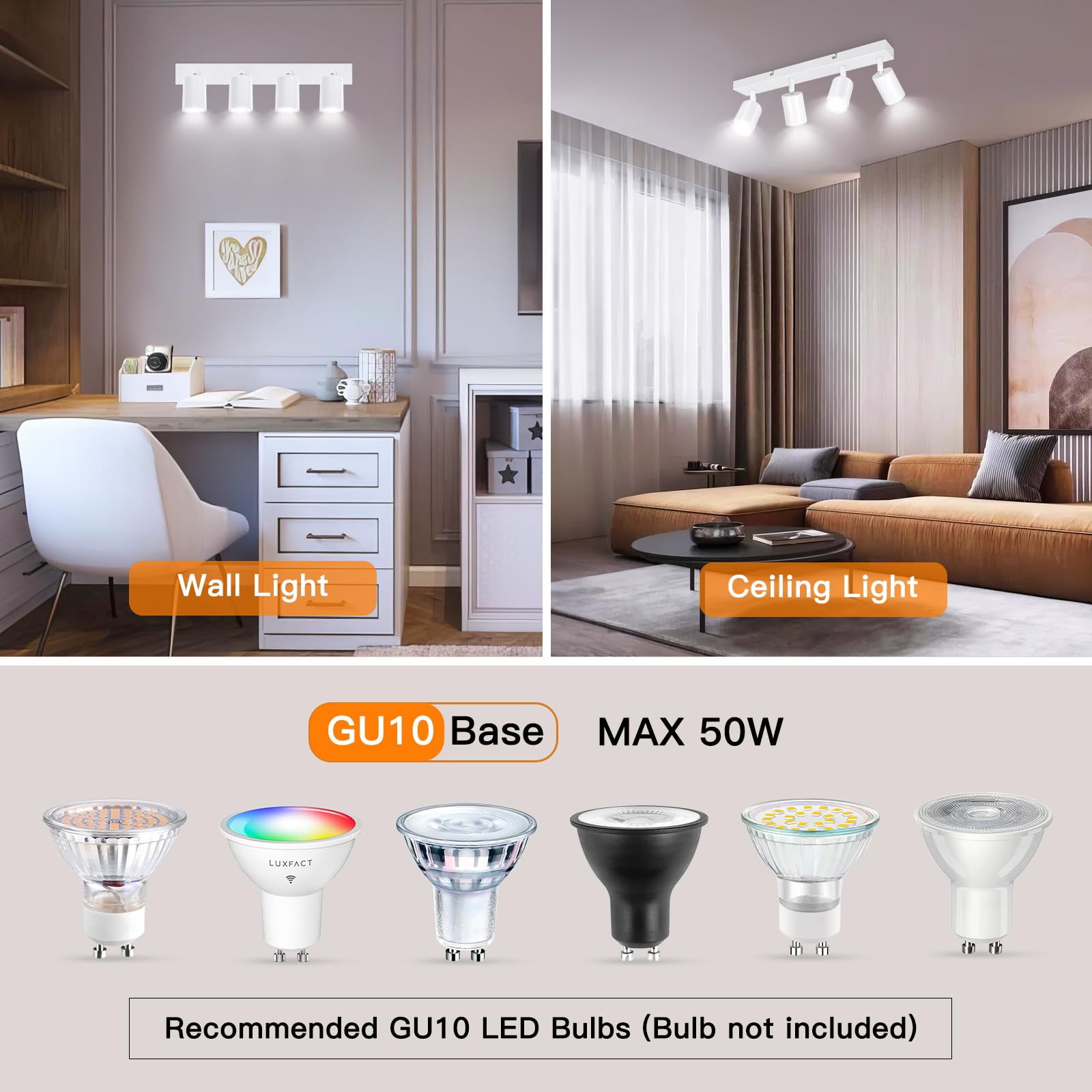 Ketom 4-Way Adjustable Ceiling Spotlight – Modern White GU10 Metal Light
