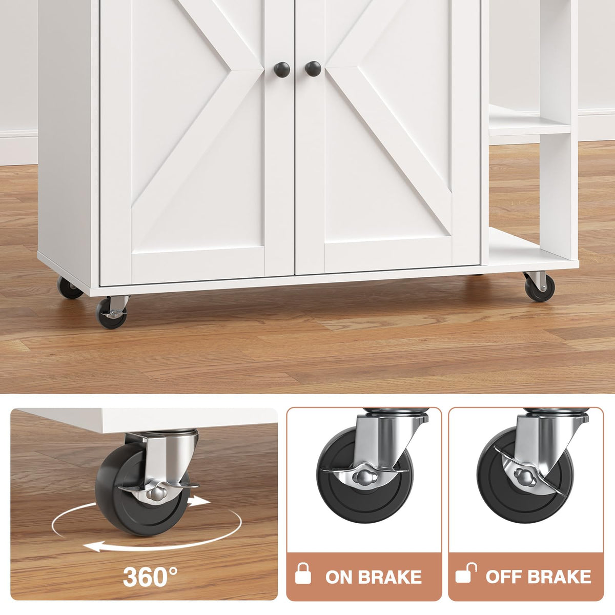 Yvsevnr Kitchen Island with Drawers on Wheels, Rolling Kitchen Island Cart with Towel & Spice Rack, Drop Leaf - image 5