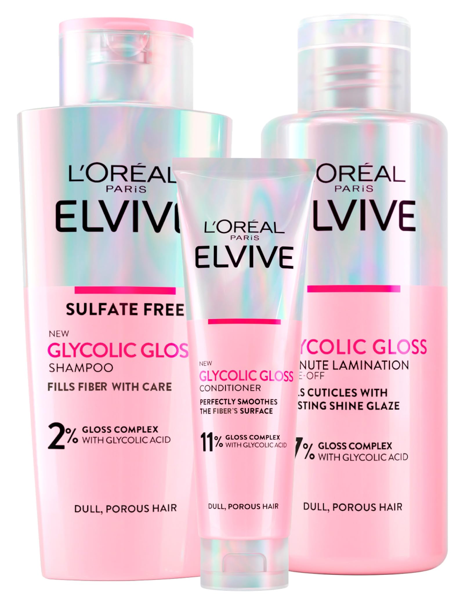 L'Oréal Paris Elvive Glycolic Gloss Hair Set - Shampoo, Conditioner & Treatment