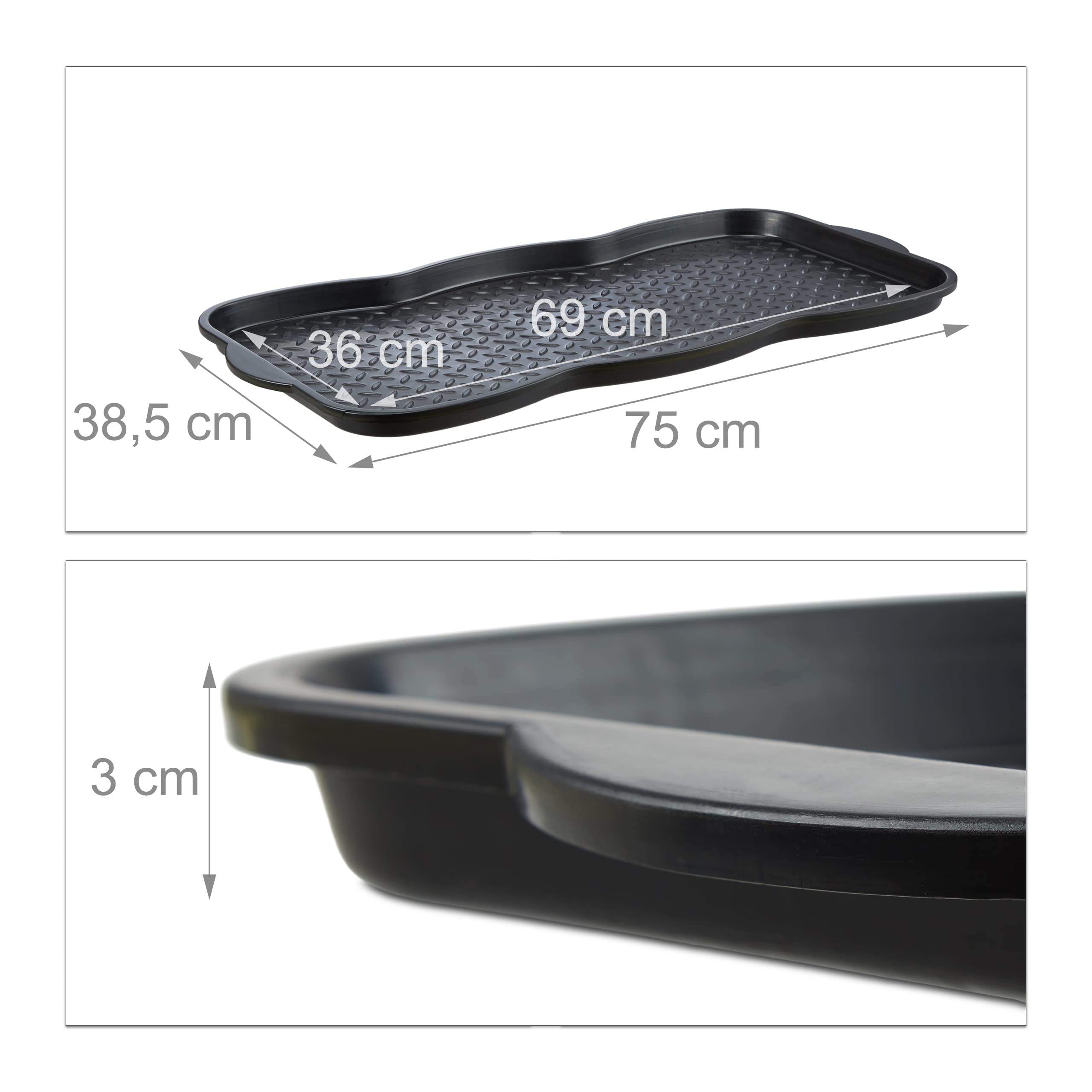Relaxdays Large Shoe Drip Tray | Black Plastic Boot Pan for 4 Pairs