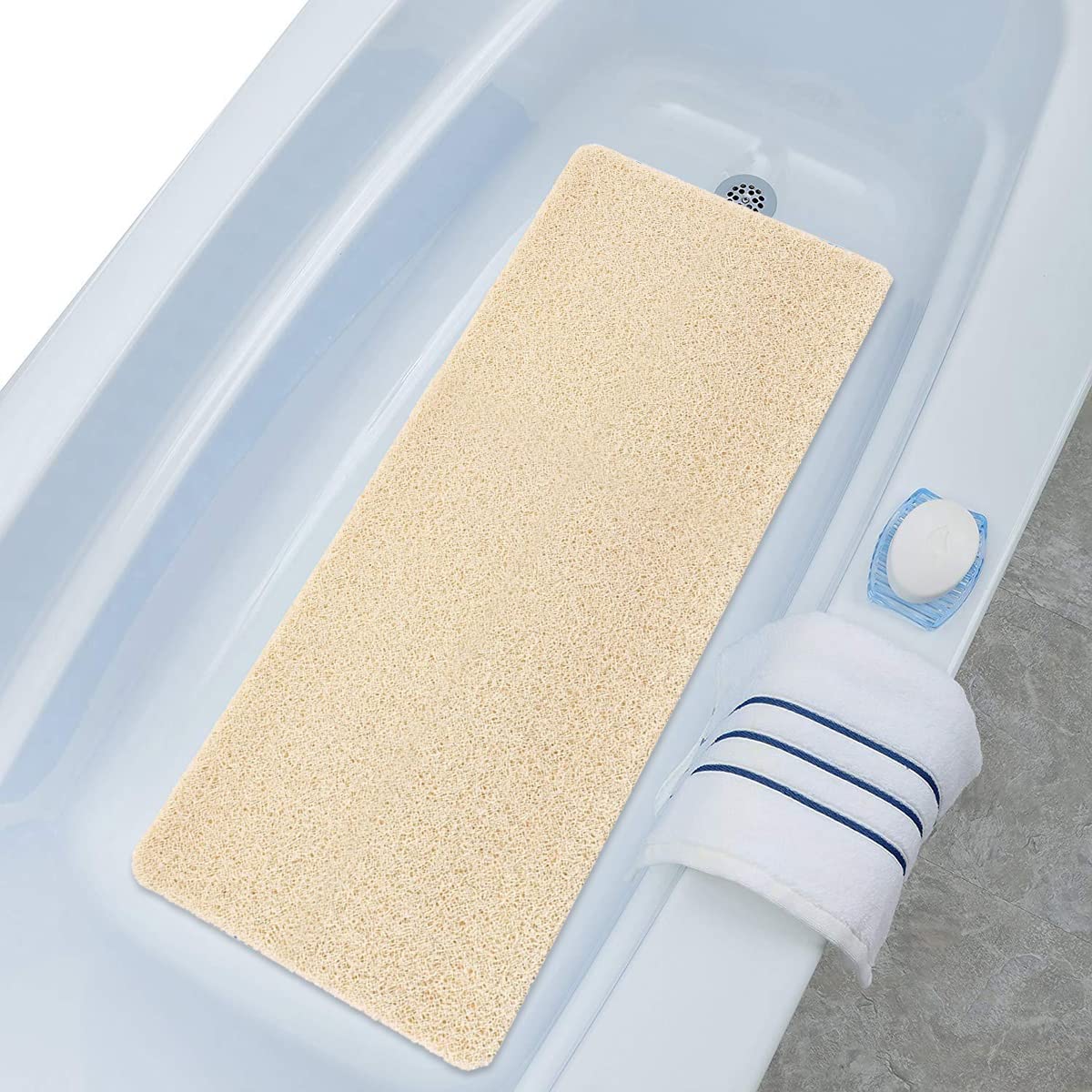 Lurowo Loofah Shower Mat – Non-Slip PVC Massage Bath Rug, Beige, 40x100cm