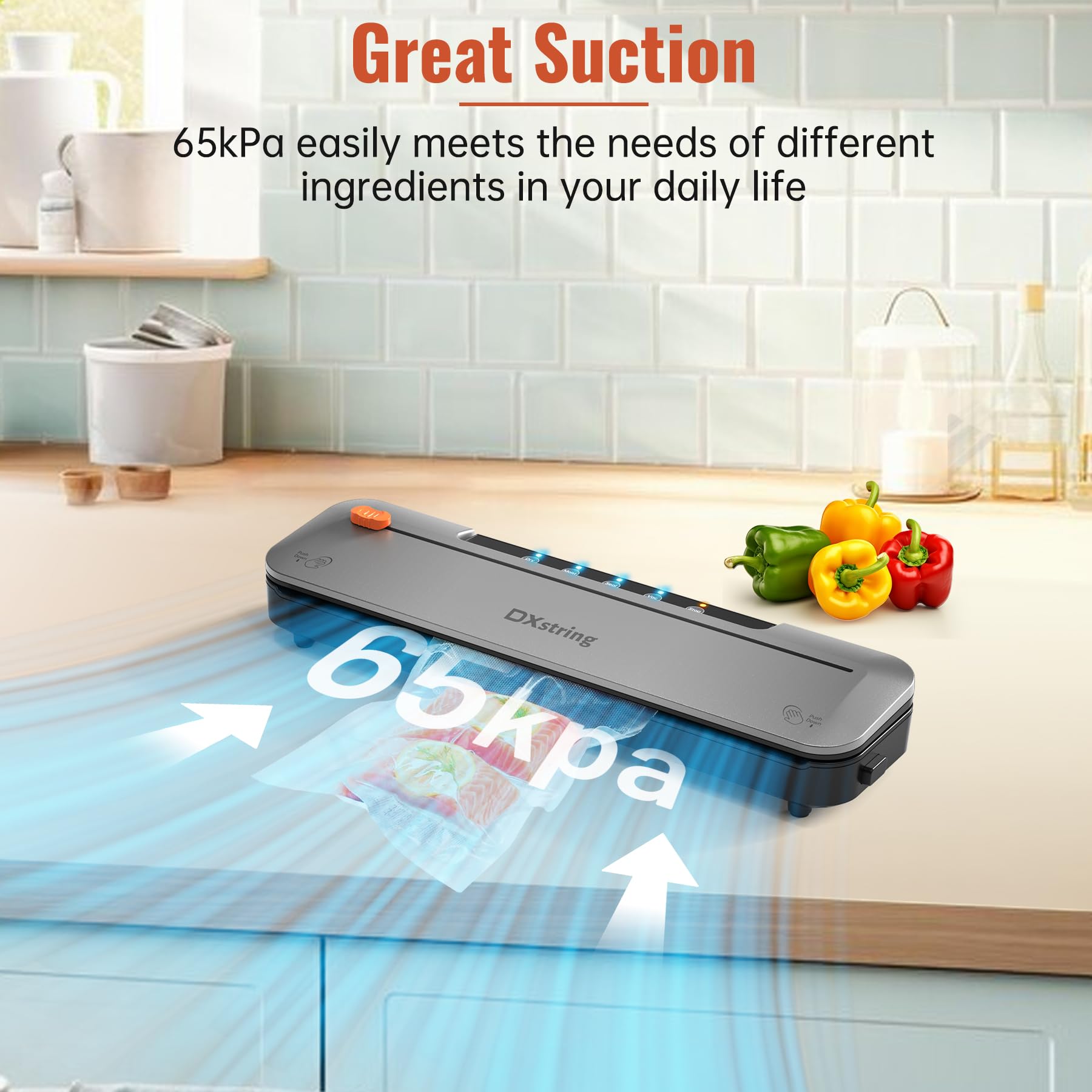 DXstring Vacuum Sealer Machine for Dry & Moist Food with Built-in Cutter