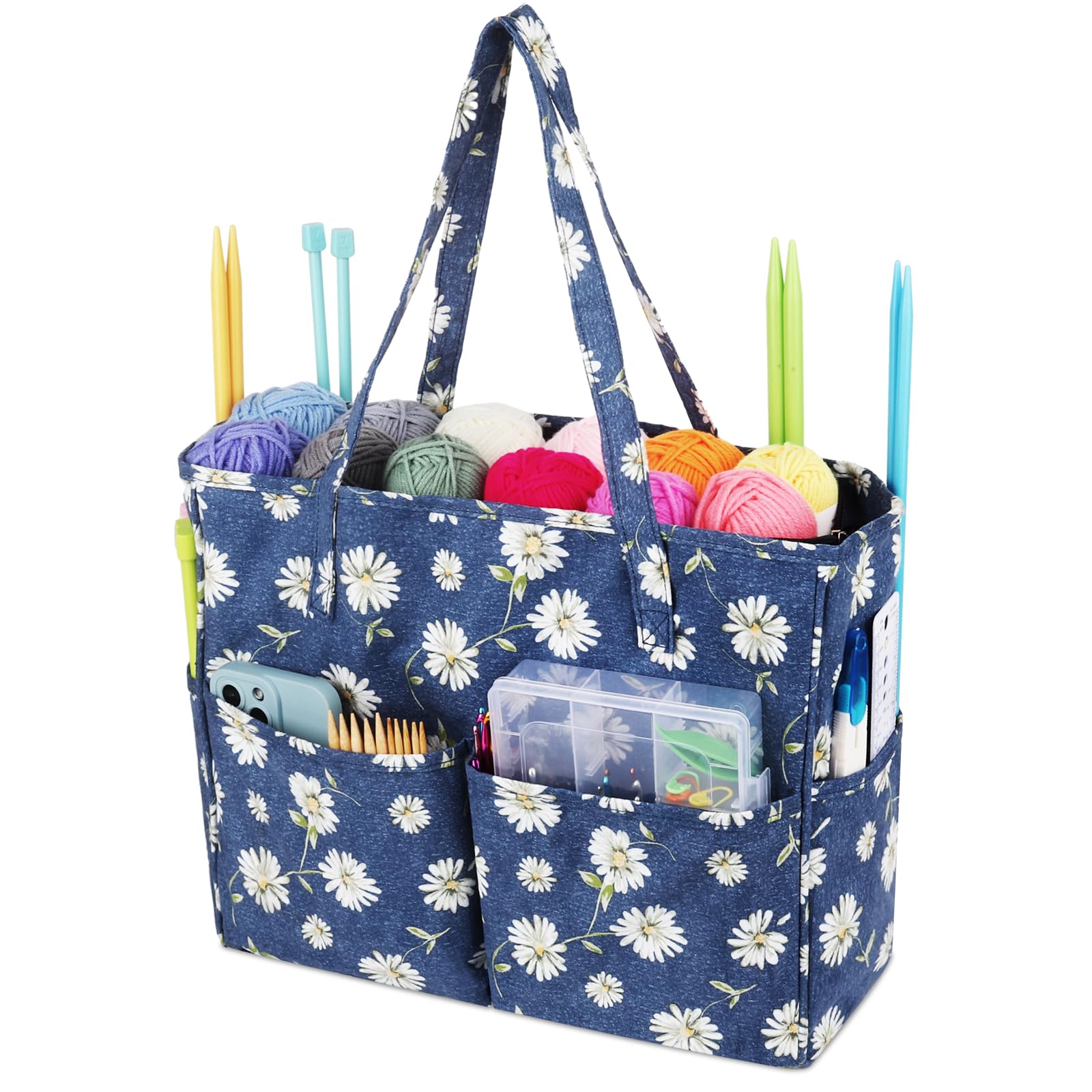 Aeelike Large Knitting Tote Bag | Quilted Yarn Storage & Crochet Organizer
