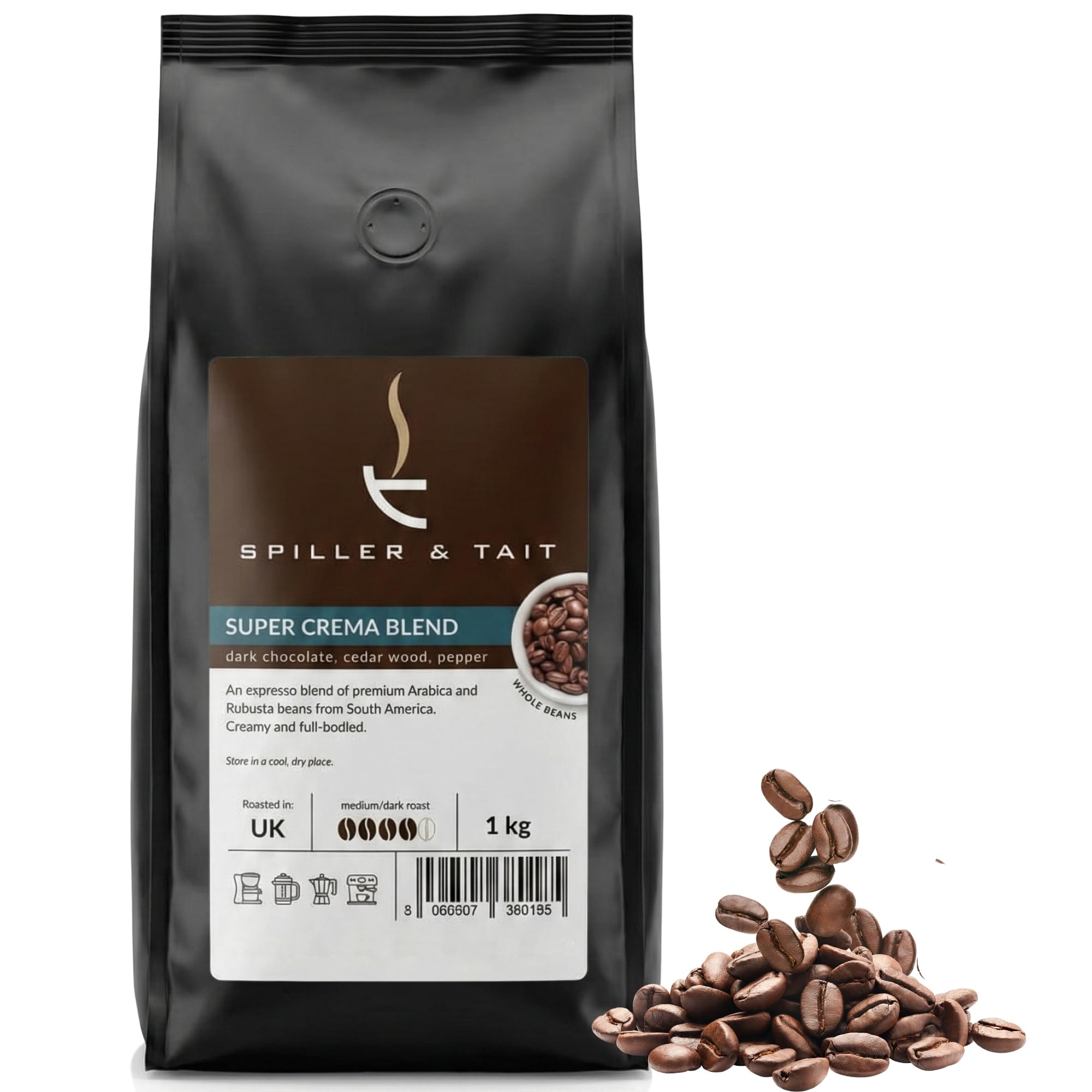 Spiller & Tait Super Crema Espresso Coffee Beans - 1kg Medium Roast