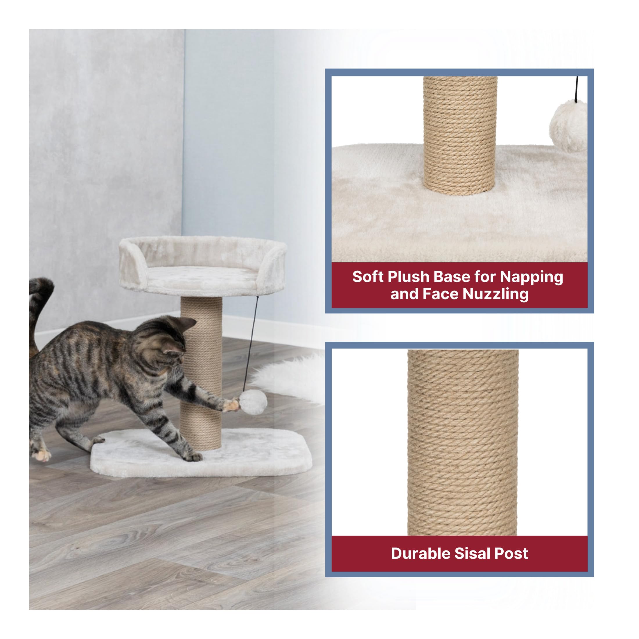 Trixie Cat Scratching Post with Jute and Plush Platform - Light Grey