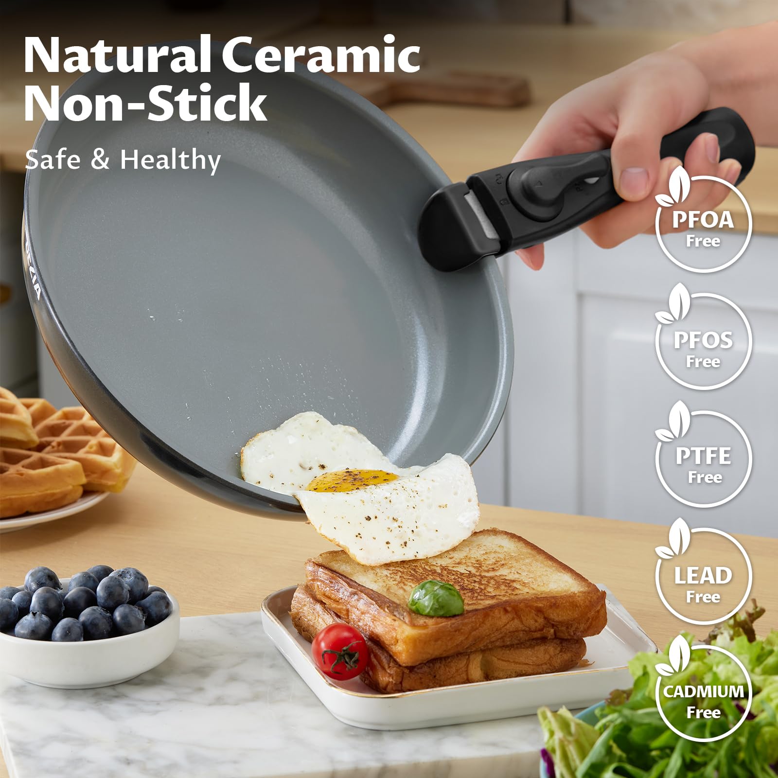 Bezia 10-Piece Ceramic Nonstick Cookware Set with Detachable Handles