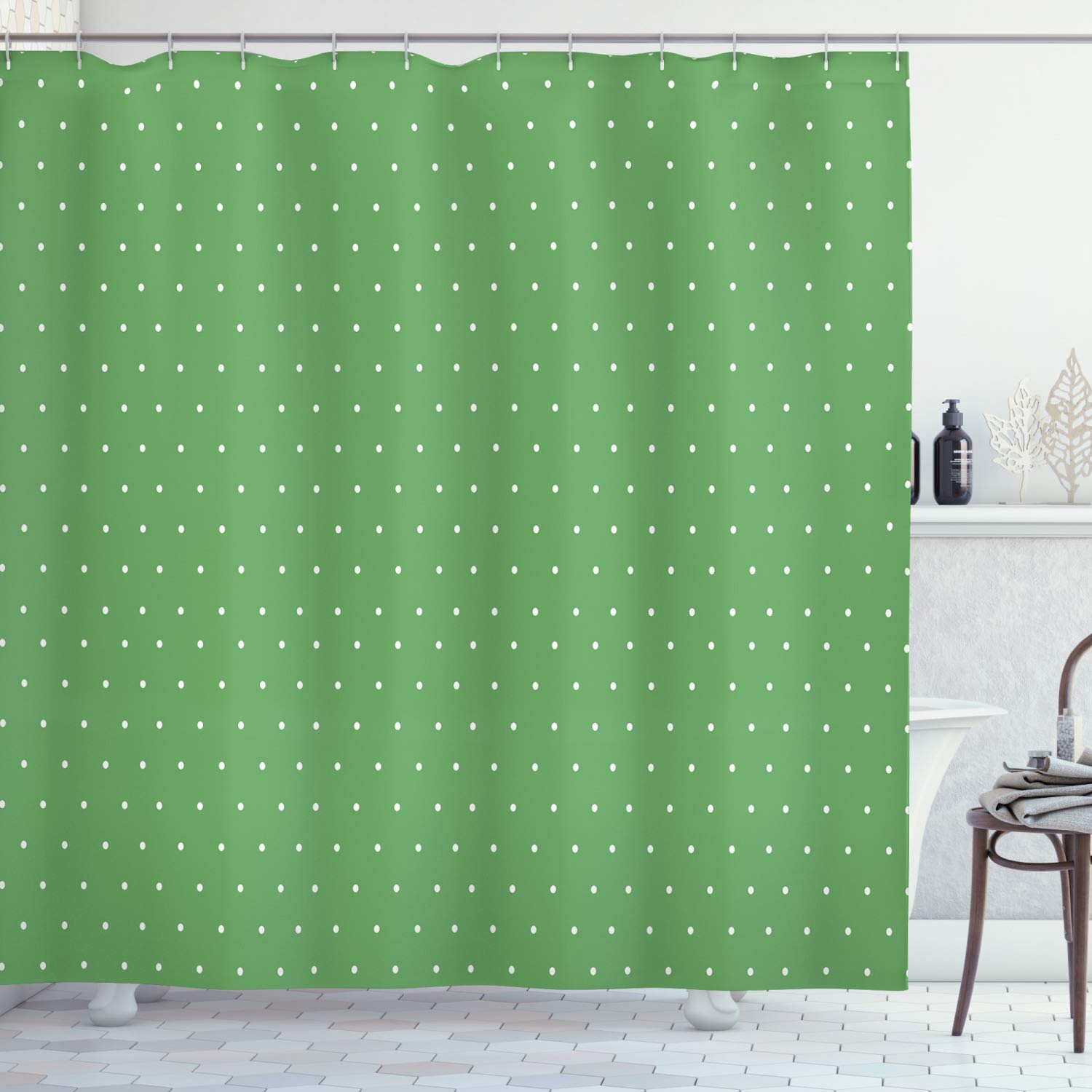 ABAKUHAUS Retro Polka Dot Shower Curtain – Green & White Turkish Fabric
