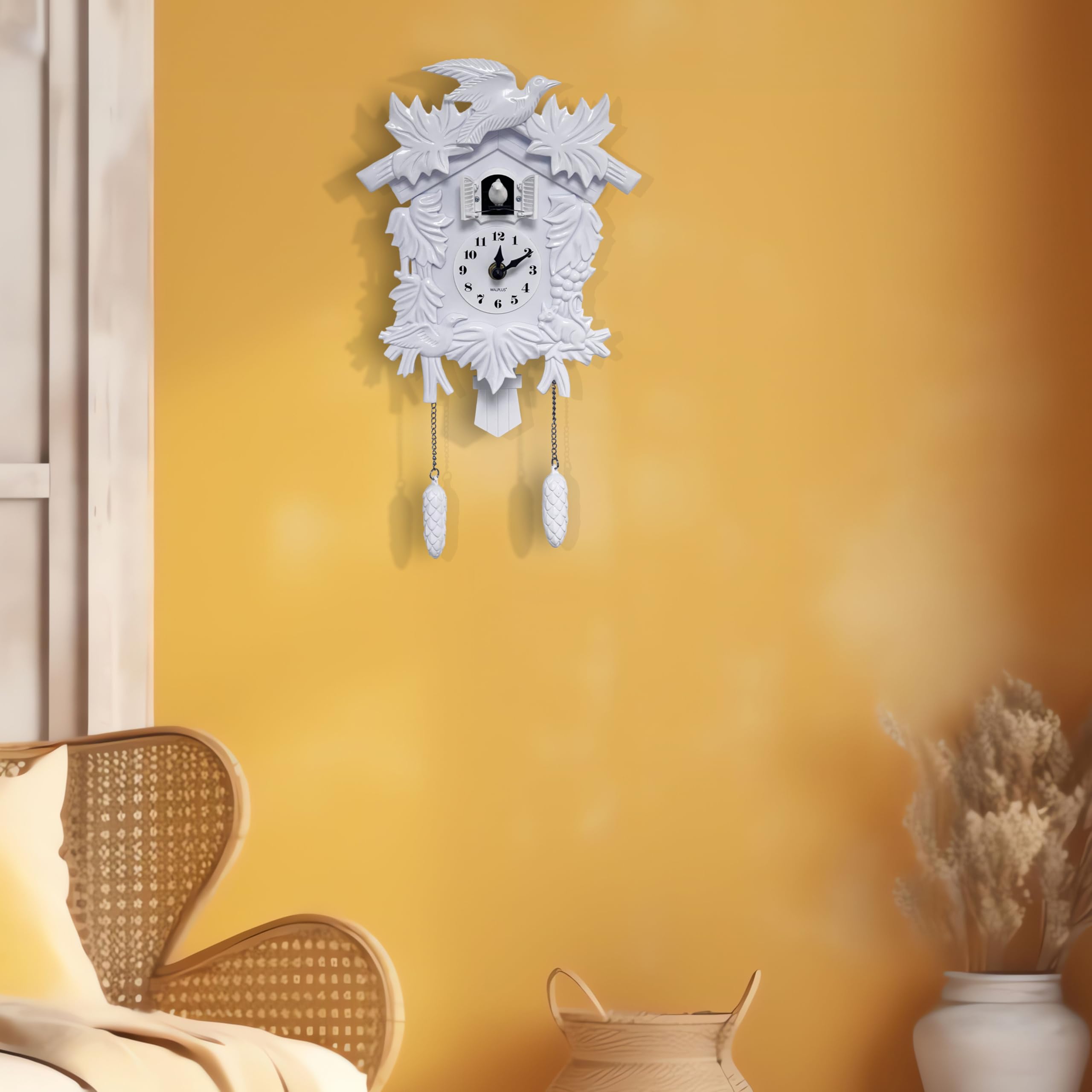 WALPLUS White Vintage Cuckoo Clock | Antique Style Pendulum Wall Clock