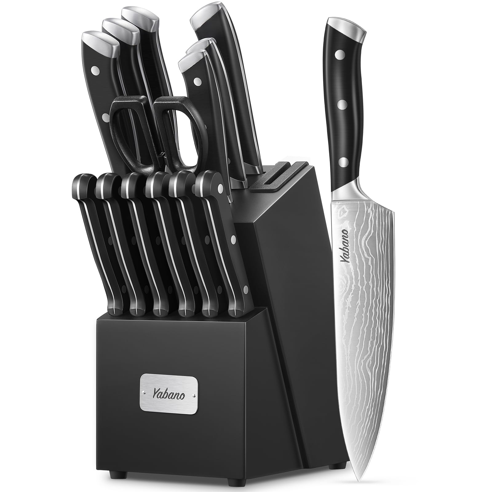 Yabano 14-Piece Kitchen Knife Set | German Stainless Steel with Block