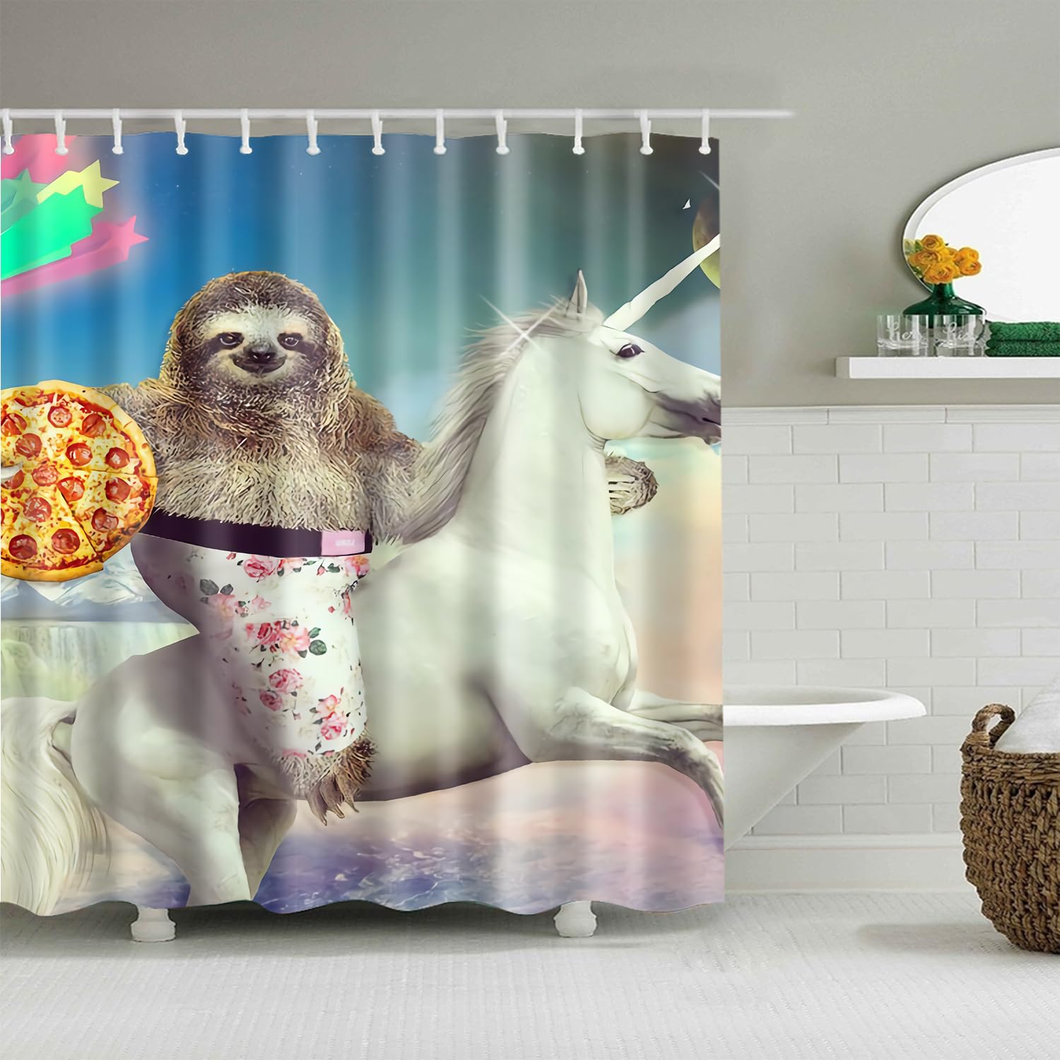 Jolof Store Funny Sloth Riding Horse Shower Curtain - 3D Print Polyester