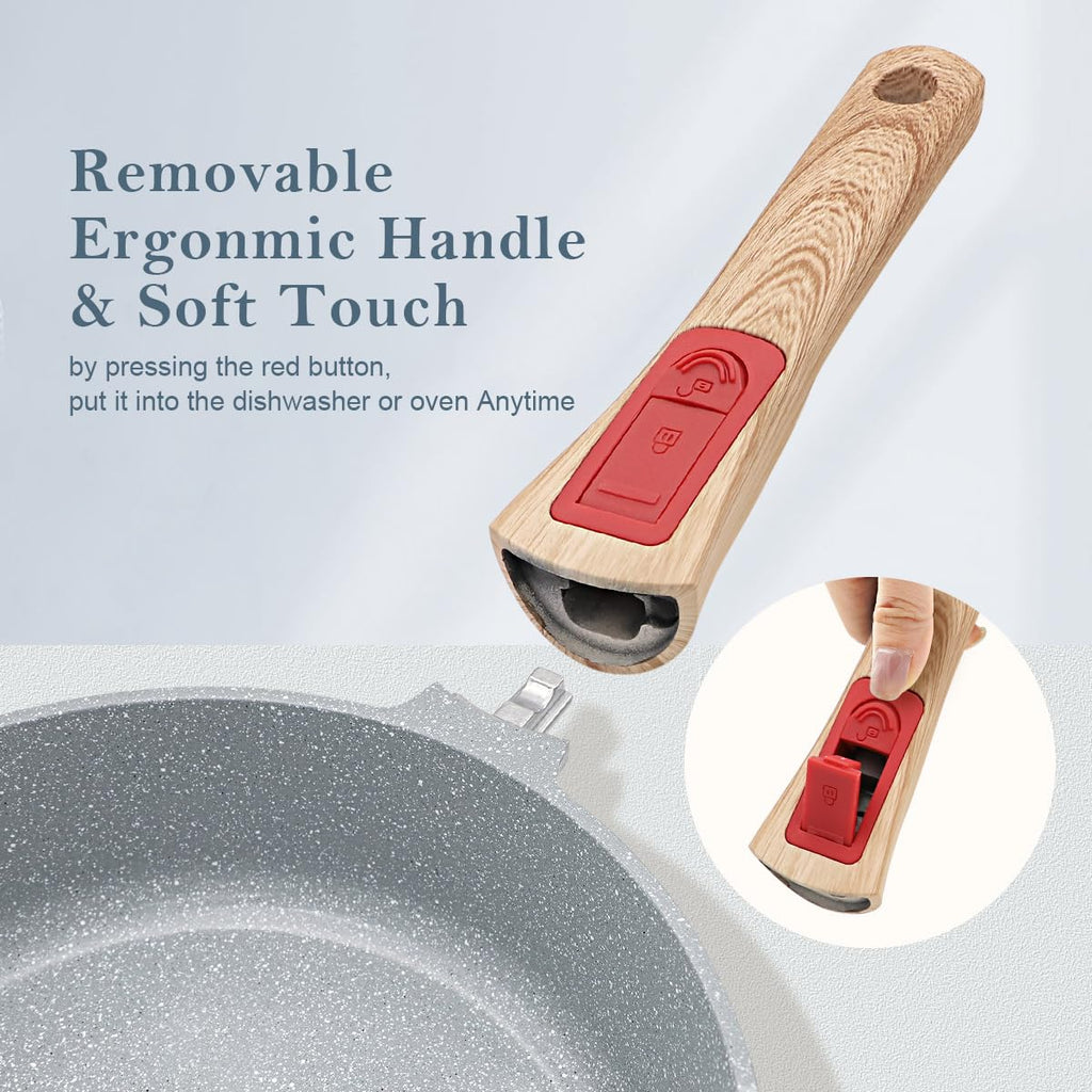 AIKENBBKK 28cm Ceramic Nonstick Deep Frying Pan with Removable Handle