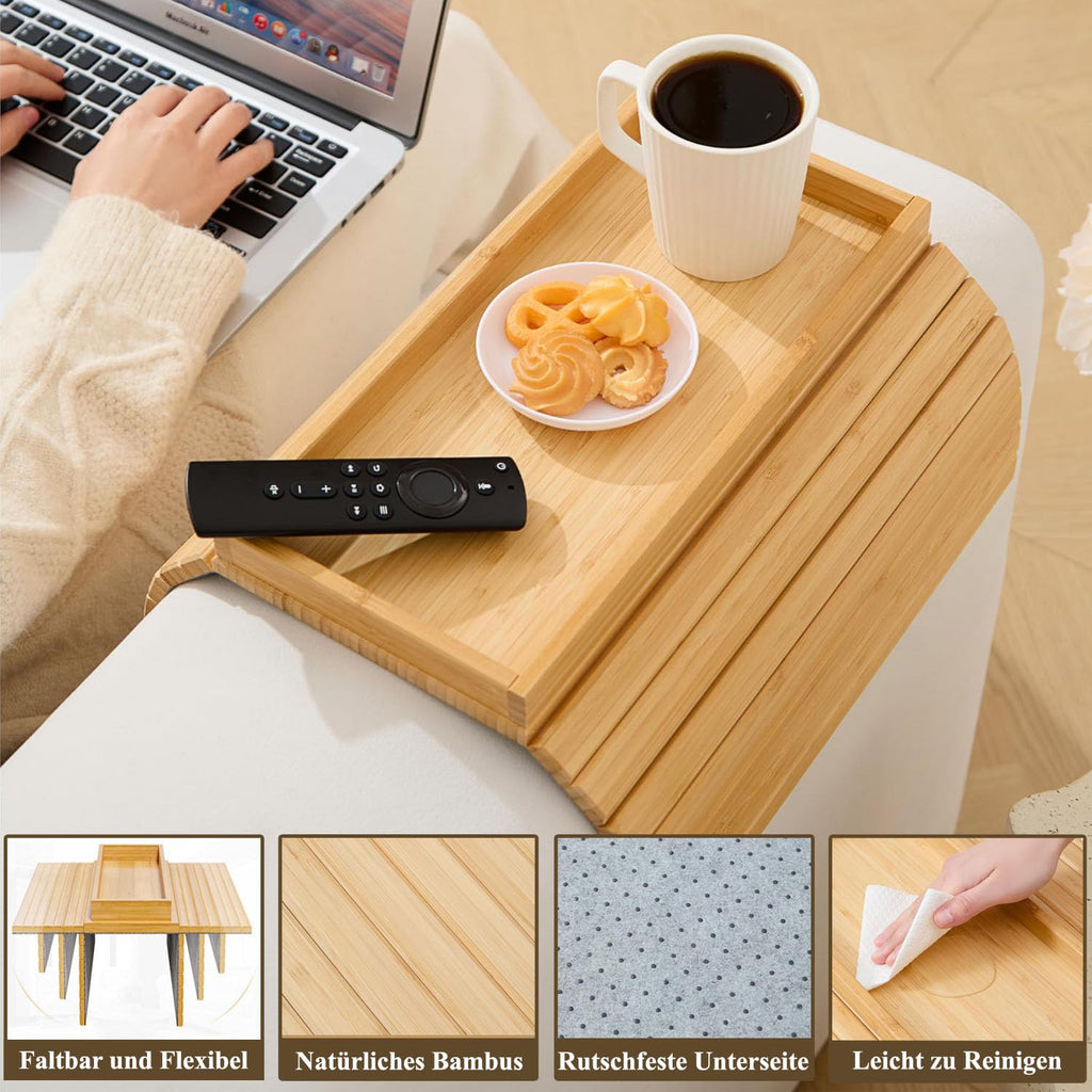 Exquilnova 2-in-1 Sofa Arm Tray,Foldable Rectangular Armchair Tray,Anti Slip Sofa Armrest Organiser,Couch Arm Table for - image 3