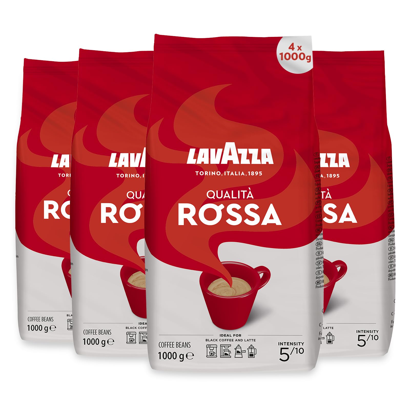Lavazza Qualità Rossa Medium Roast Whole Bean Coffee - 4 x 1kg