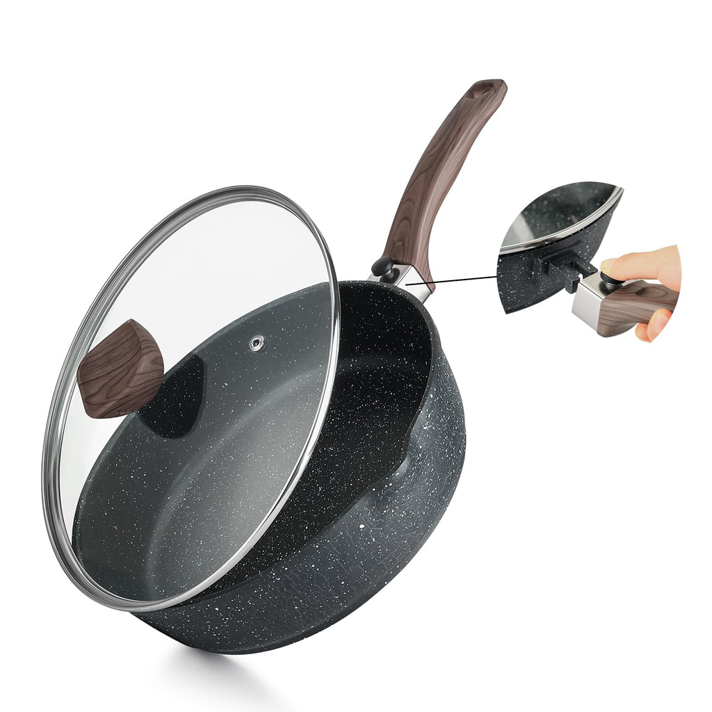Kordisen 28cm Nonstick Deep Frying Pan with Lid | Granite Saute Skillet