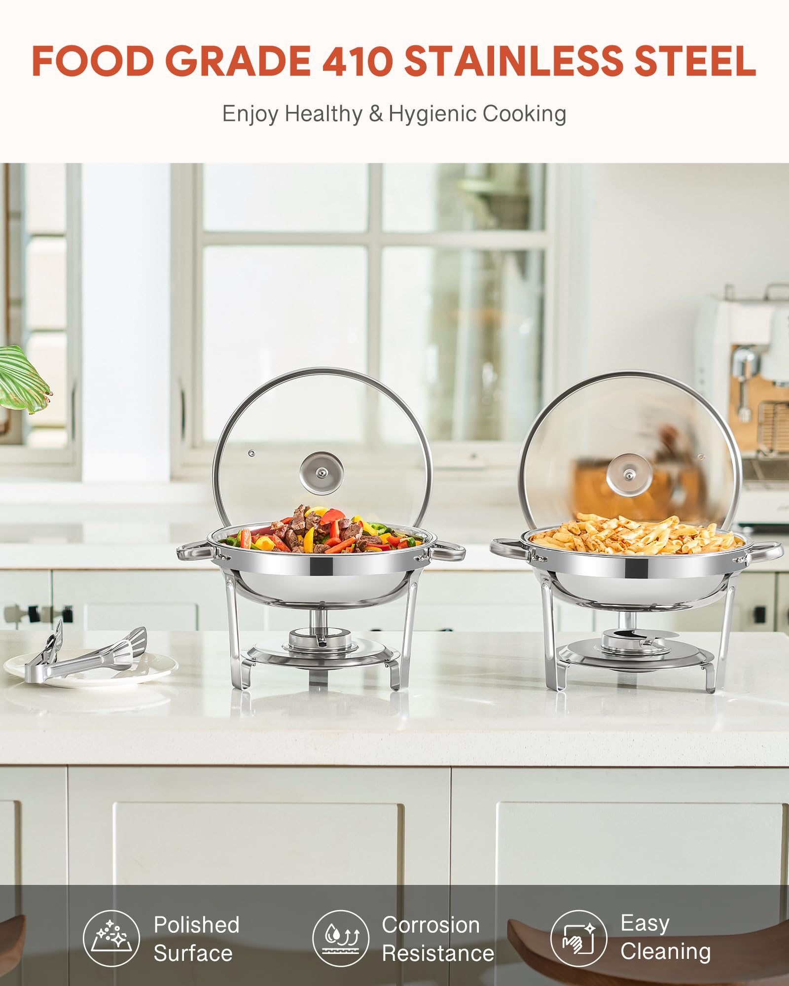 WILPREP 2-Pack Round Chafing Dish Buffet Set | 4.5L Stainless Steel Chafers