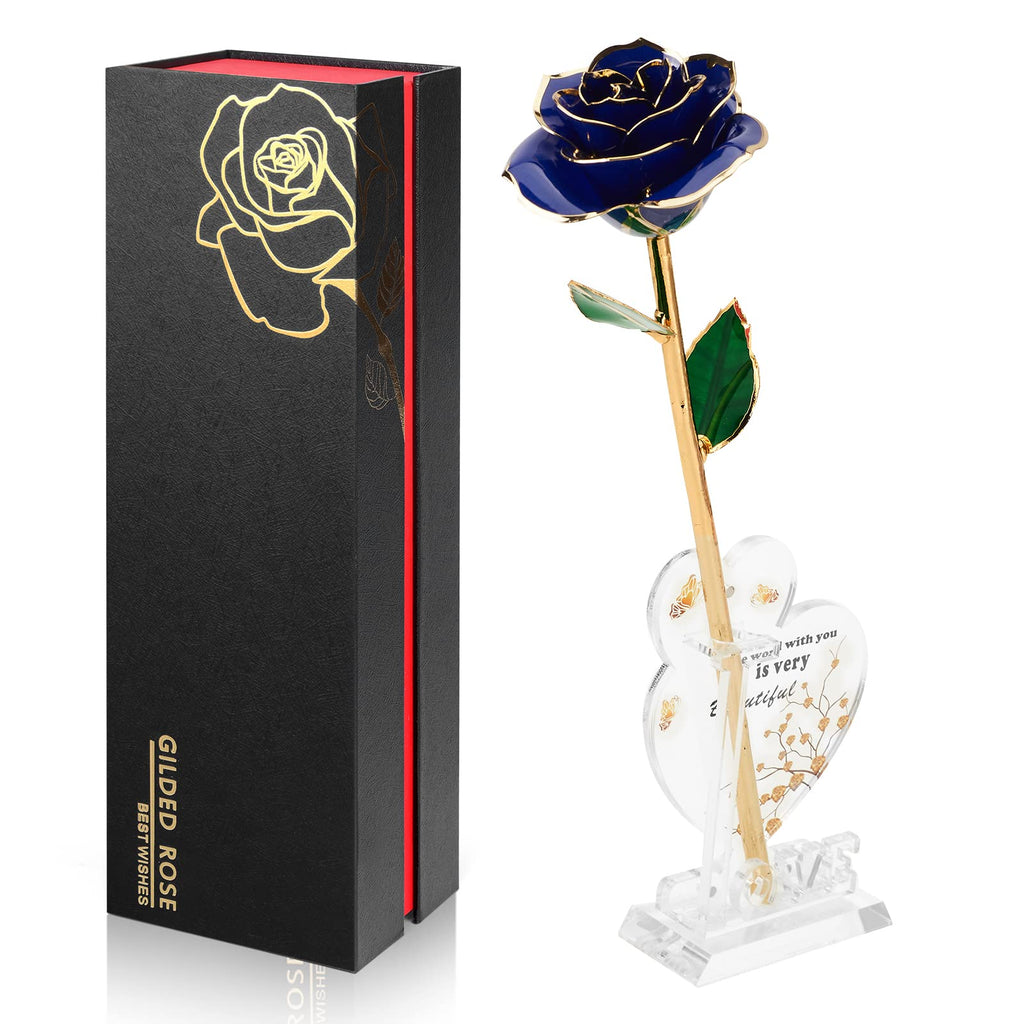 Ariceleo 24K Gold Dipped Preserved Infinity Rose - Blue Resin Flower Decor