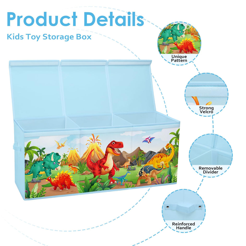 Decalsweet Extra Large Dinosaur Toy Storage Box with Lid - Foldable Oxford