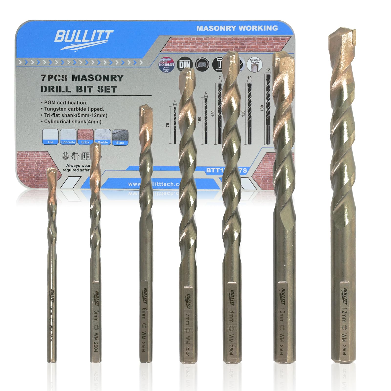 BULLITT 7Pcs Masonry Drill Bits | PGM Certified Concrete Bit Set