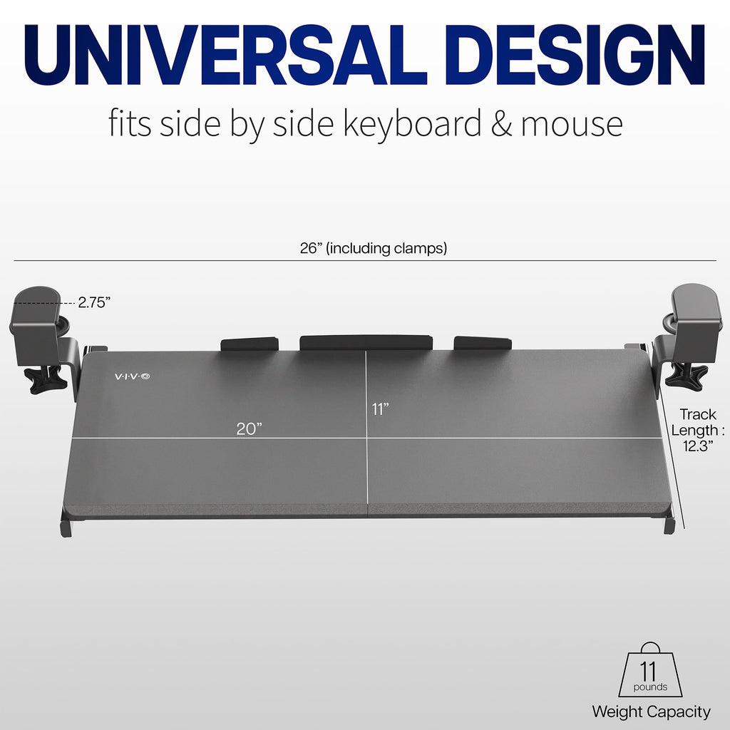 VIVO Small Under Desk Keyboard Tray | C-Clamp Mount, Rustic Brown