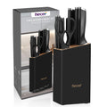 hecef 7-Piece Stainless Steel Knife Set with Wooden Block & Scissors