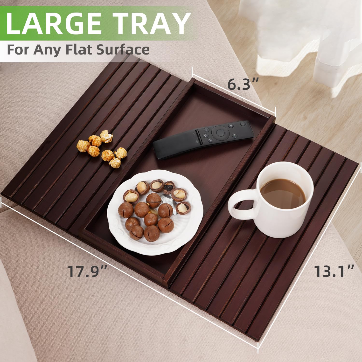 GEHE Bamboo Sofa Arm Tray Table | Foldable Couch Cup Holder – Mahogany